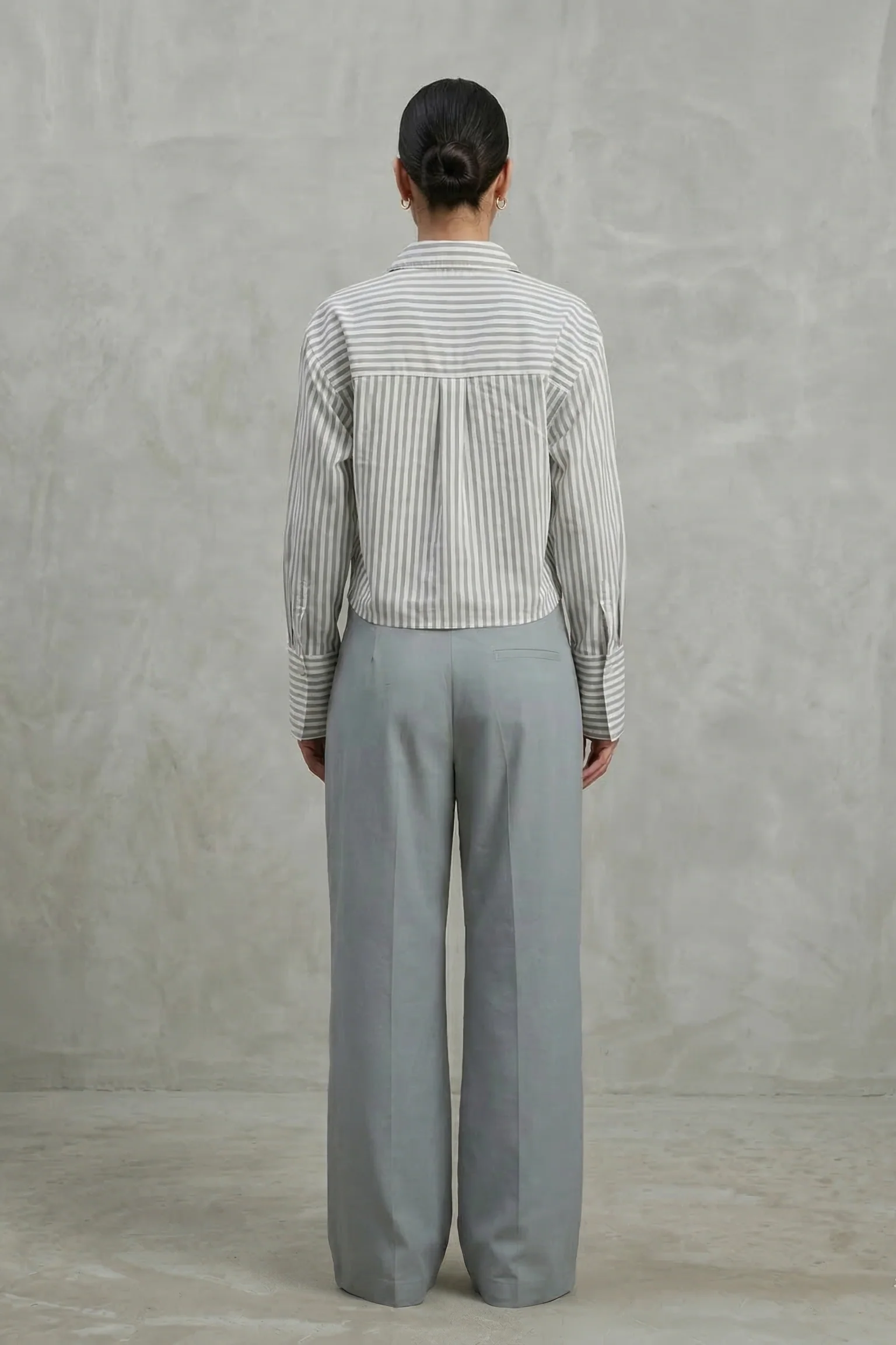 Dove Grey Striped Satin Silk Co-Ord Set - Image 2