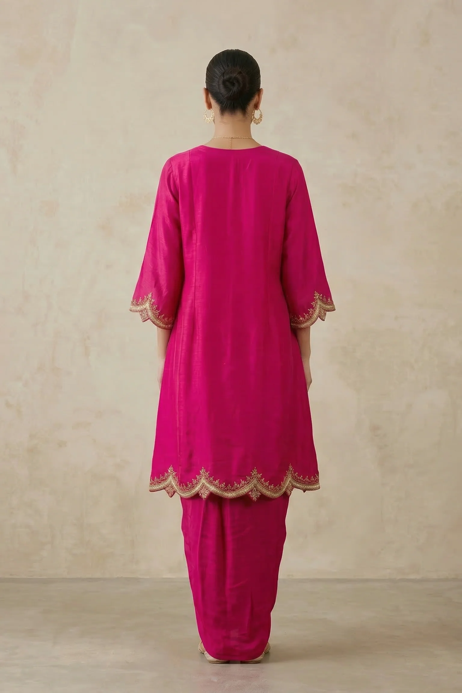 Rani Pink Embellished Raw Silk Draped Skirt Set - Image 2