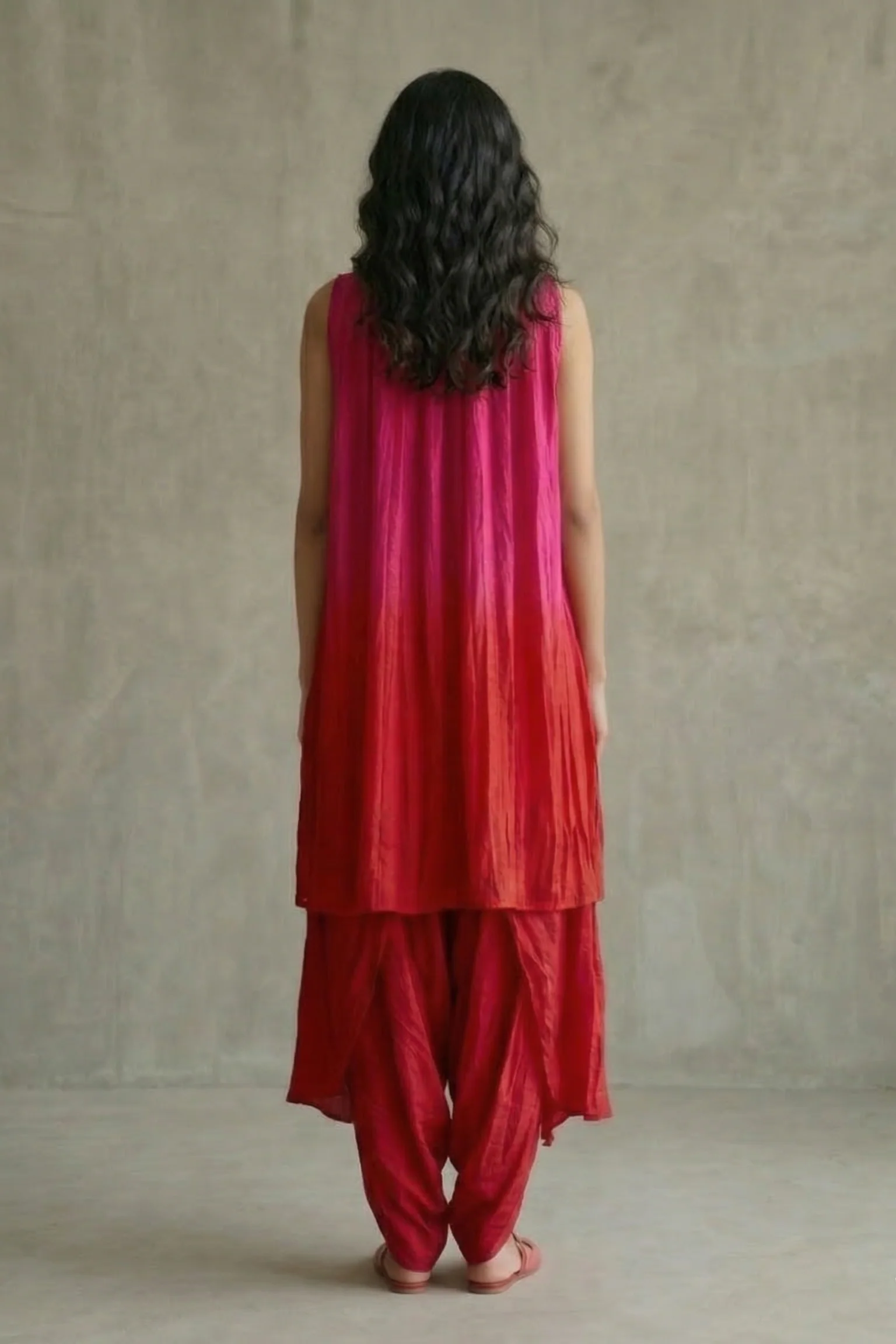 Rani Pink & Red Ombre Crepe Silk Co-ord Set - Image 2