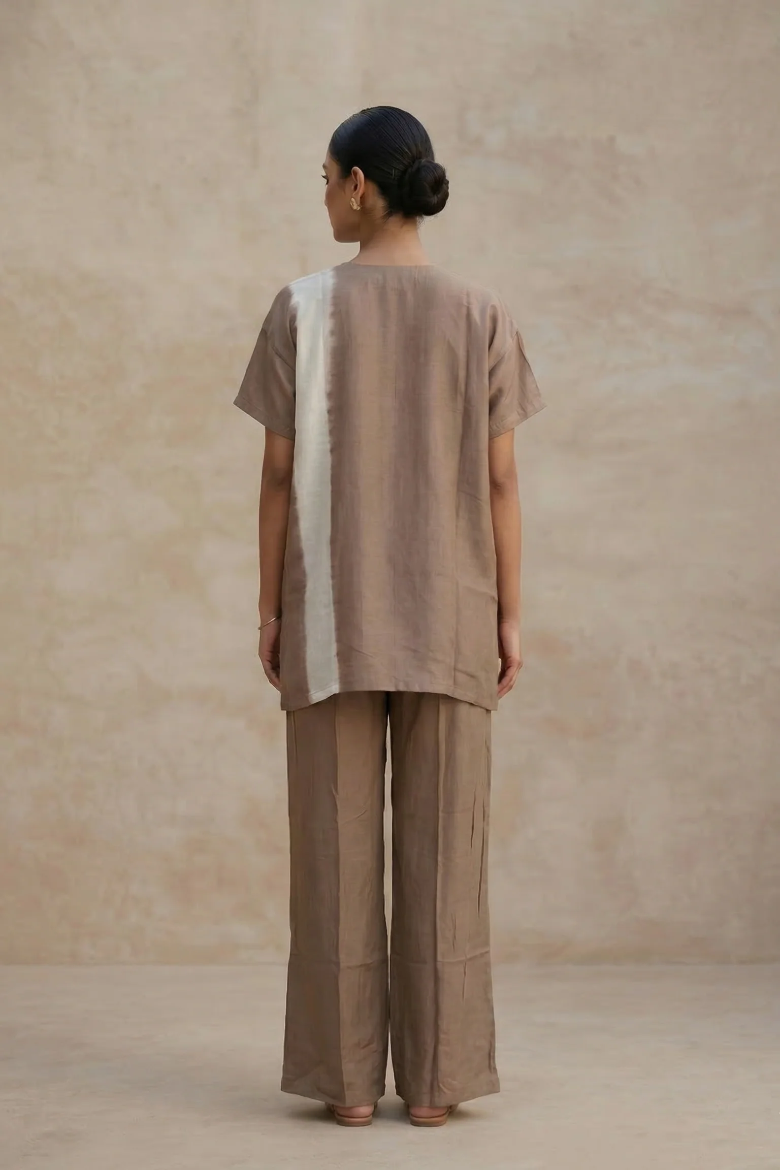 Mocha Brown Embroidered Raw Silk Co-Ord Set - Image 2