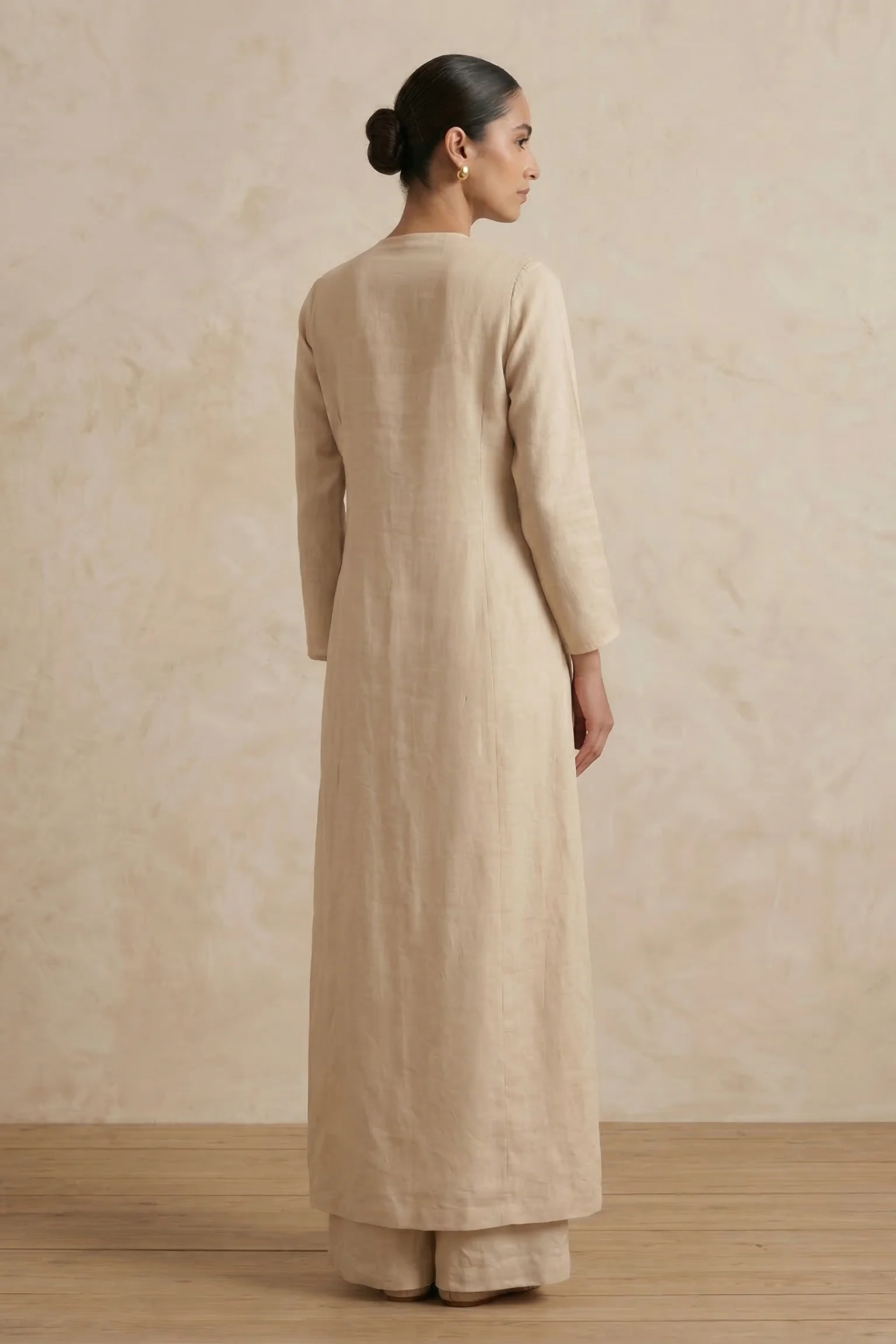 Ivory Pearl Embellished Chinon Silk Jacket Gown Set - Image 2