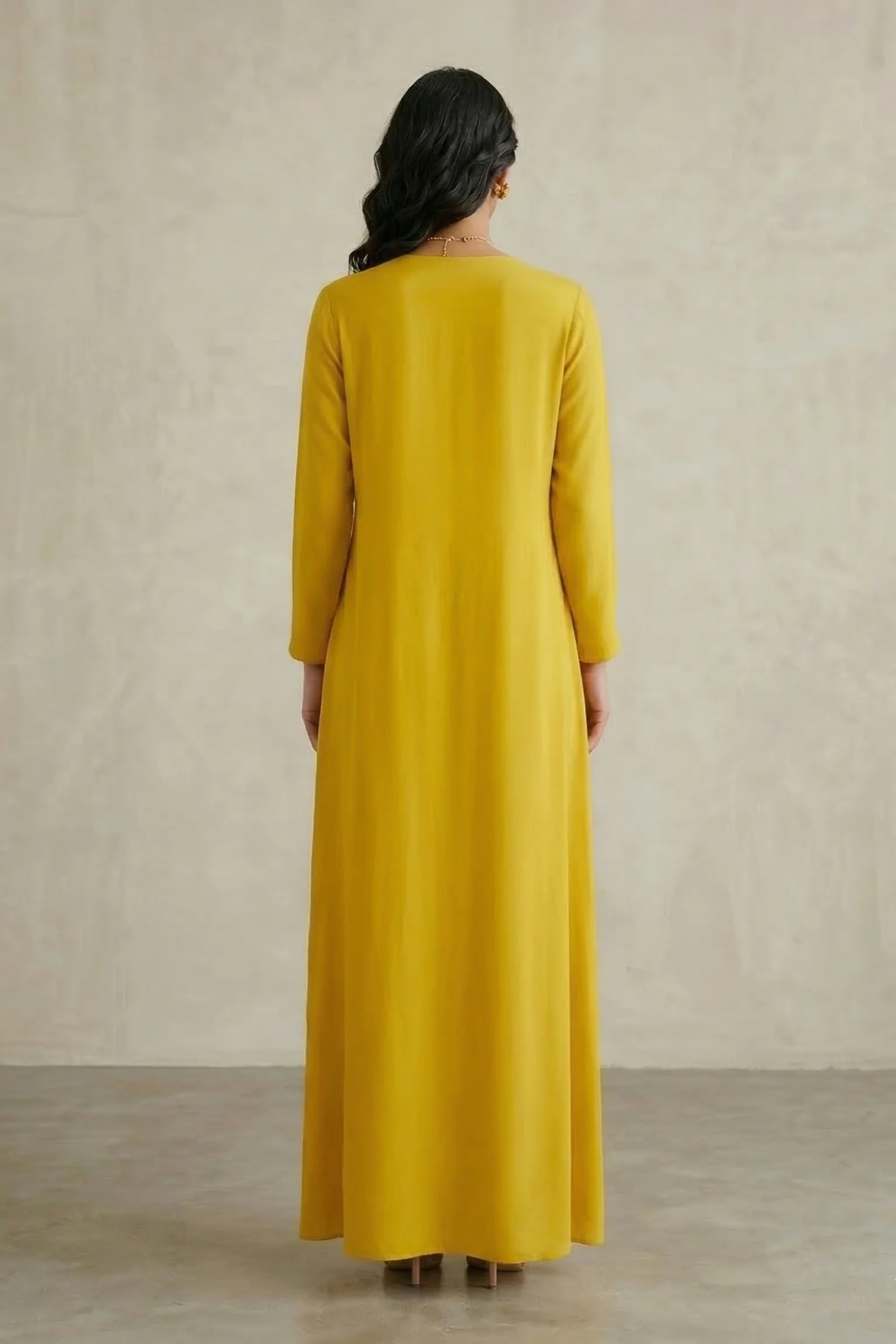 Mustard Yellow Embellished Chinon Silk Jacket Gown Set - Image 2