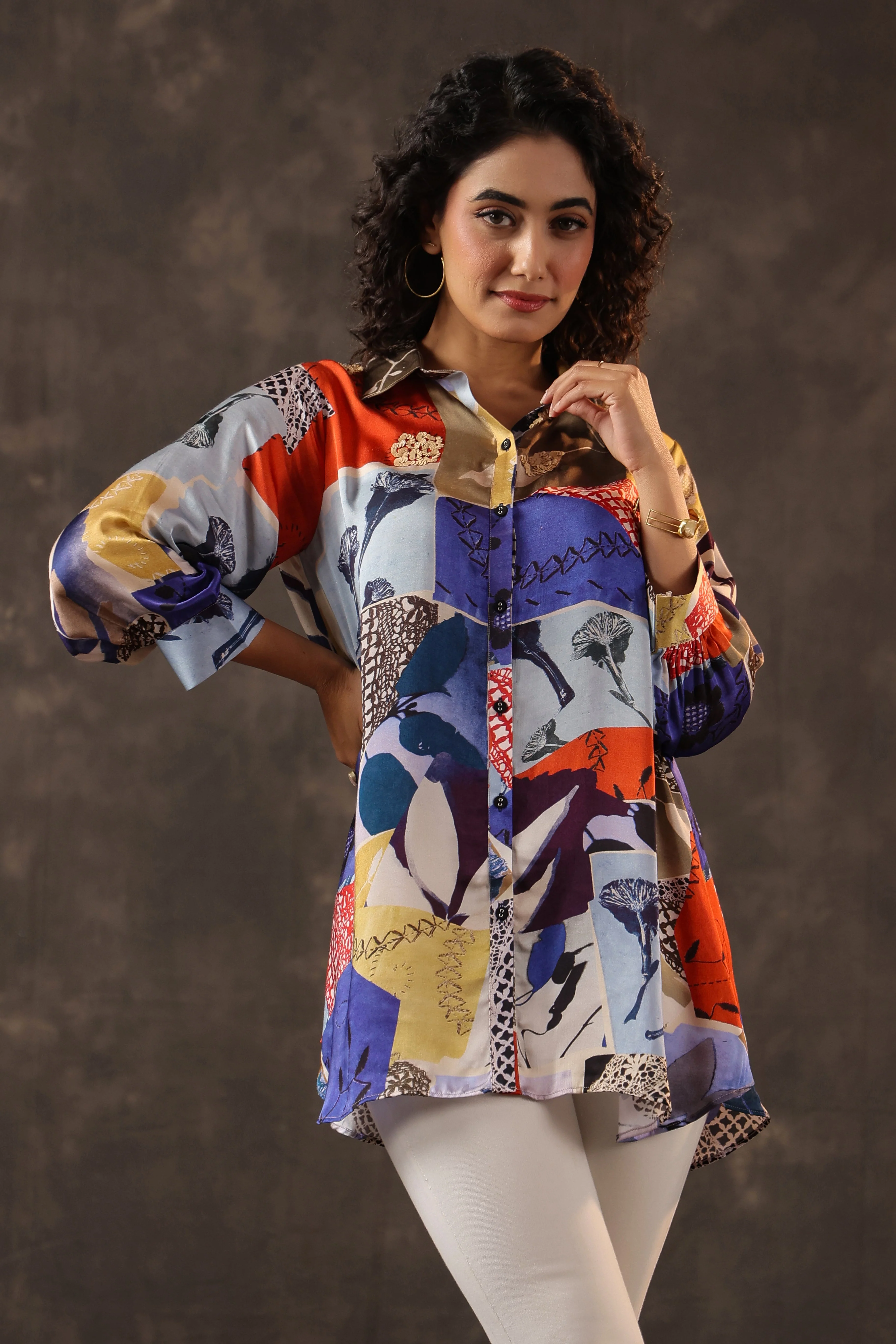 Abstract Prism Printed Crepe Silk Top - Image 2