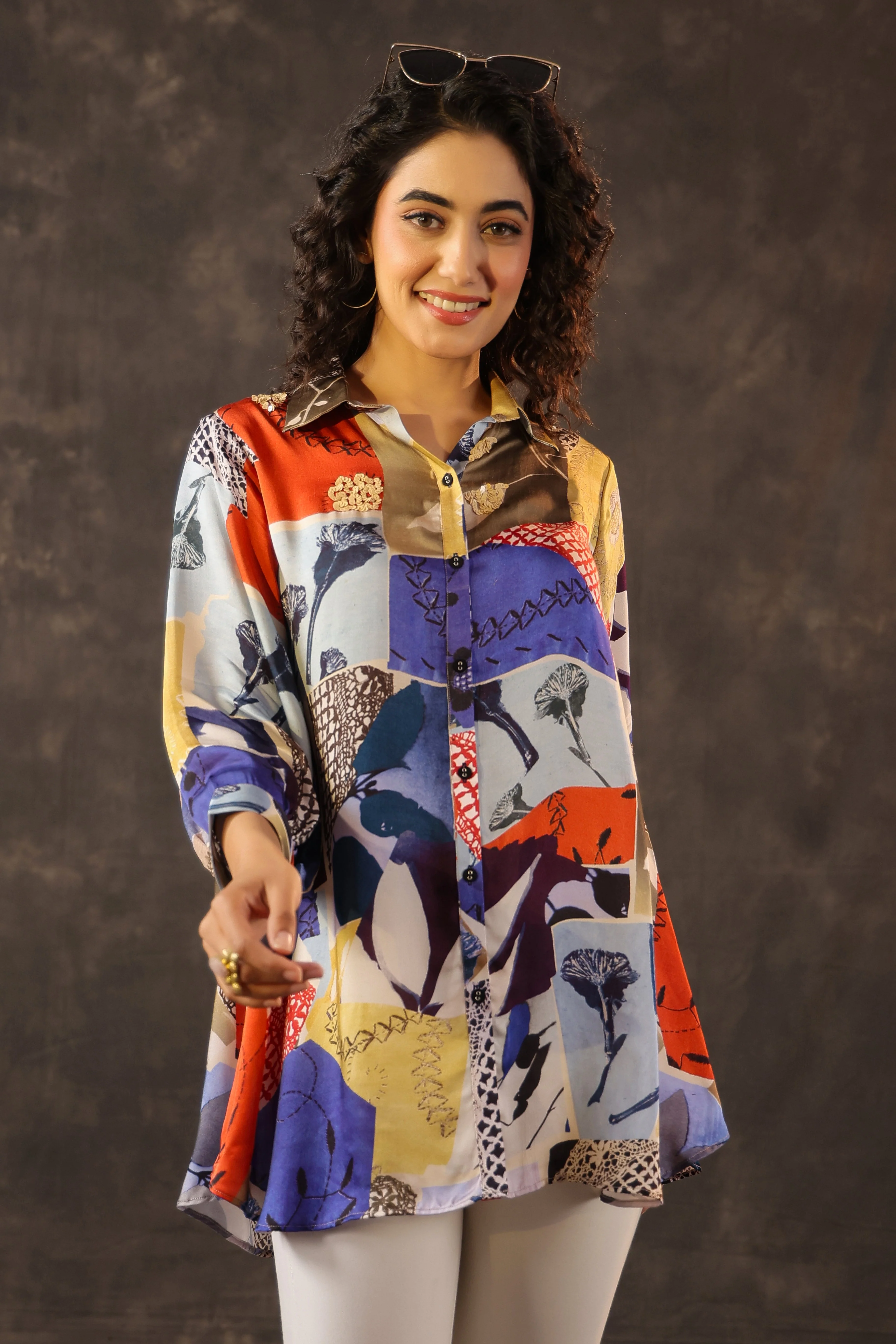 Abstract Prism Printed Crepe Silk Top - Image 3