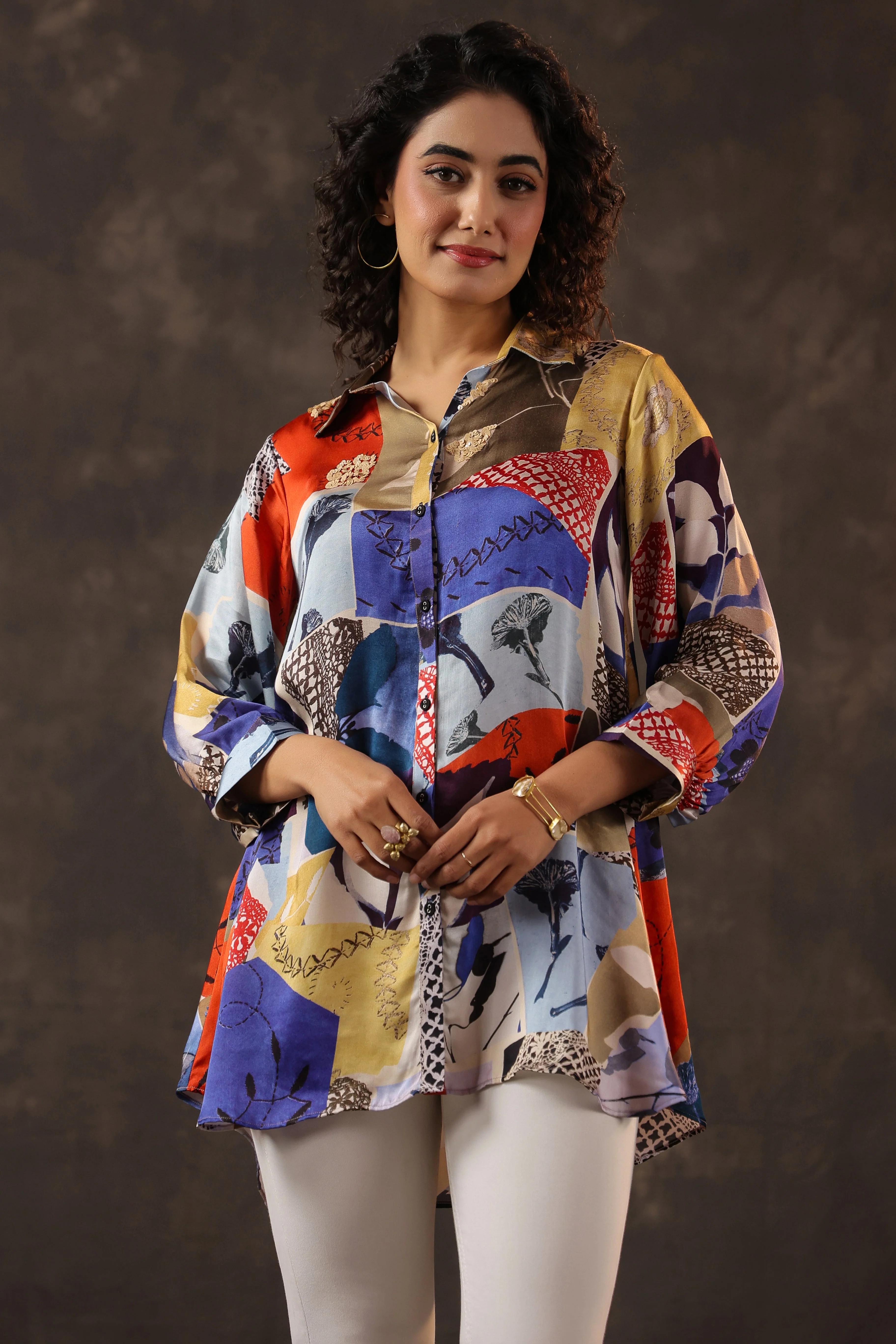 Abstract Prism Printed Crepe Silk Top - Image 4