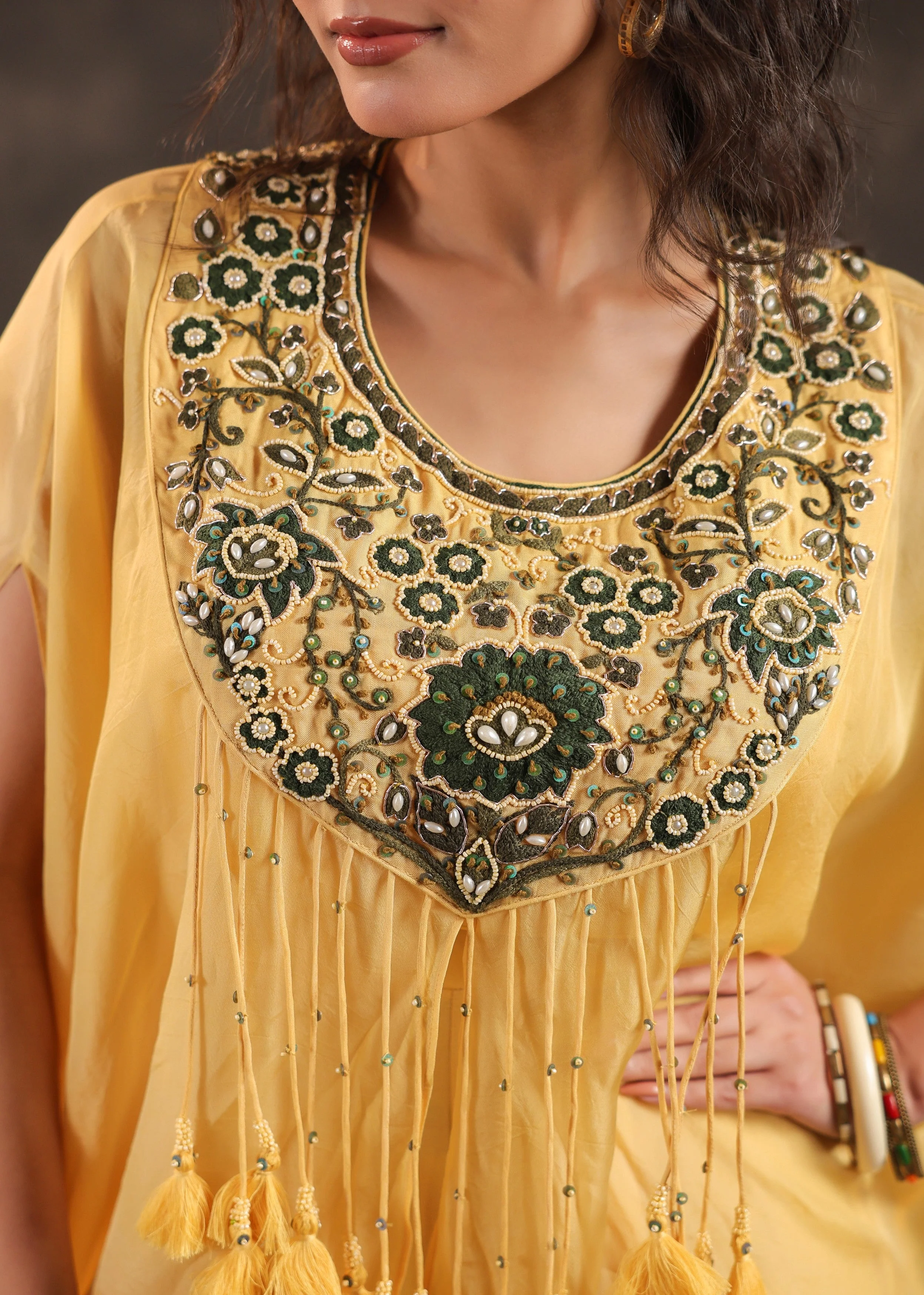 Saffron Allure Embellished Organza Silk Palazzo Set - Image 2
