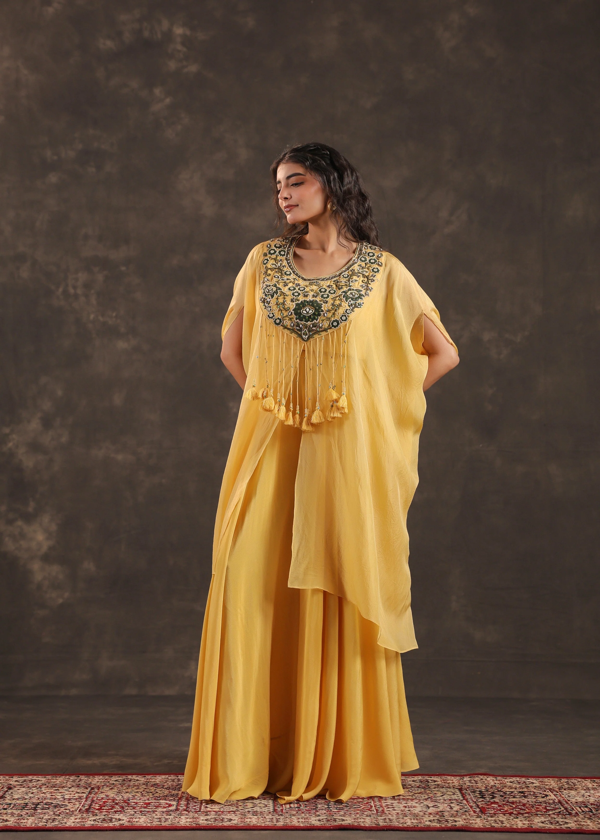 Saffron Allure Embellished Organza Silk Palazzo Set - Image 3