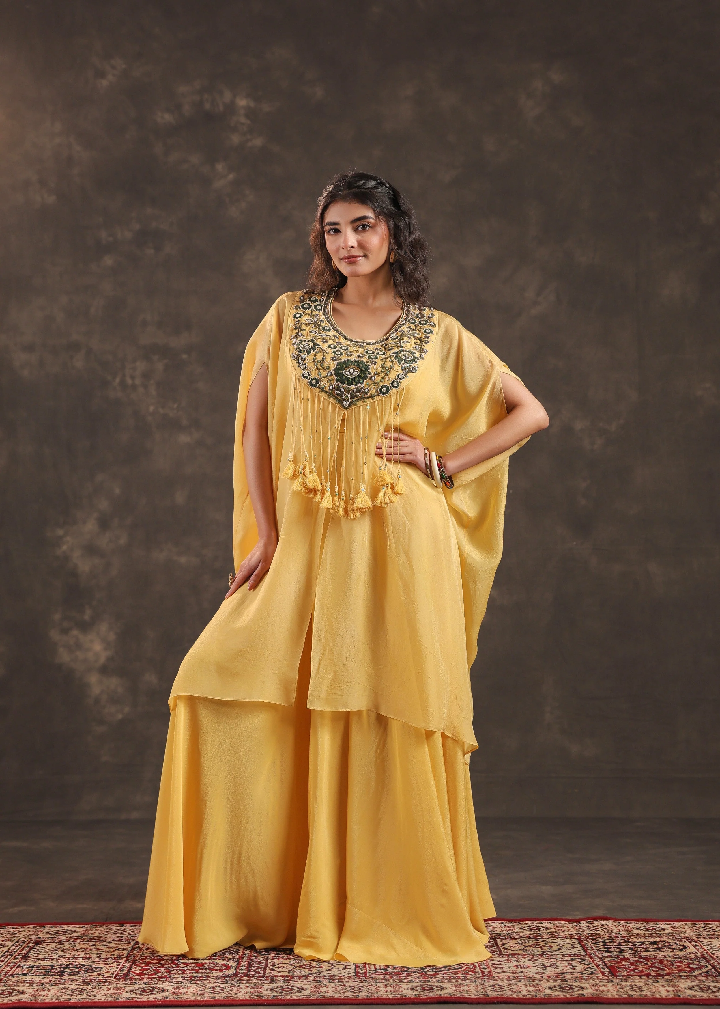 Saffron Allure Embellished Organza Silk Palazzo Set - Image 5