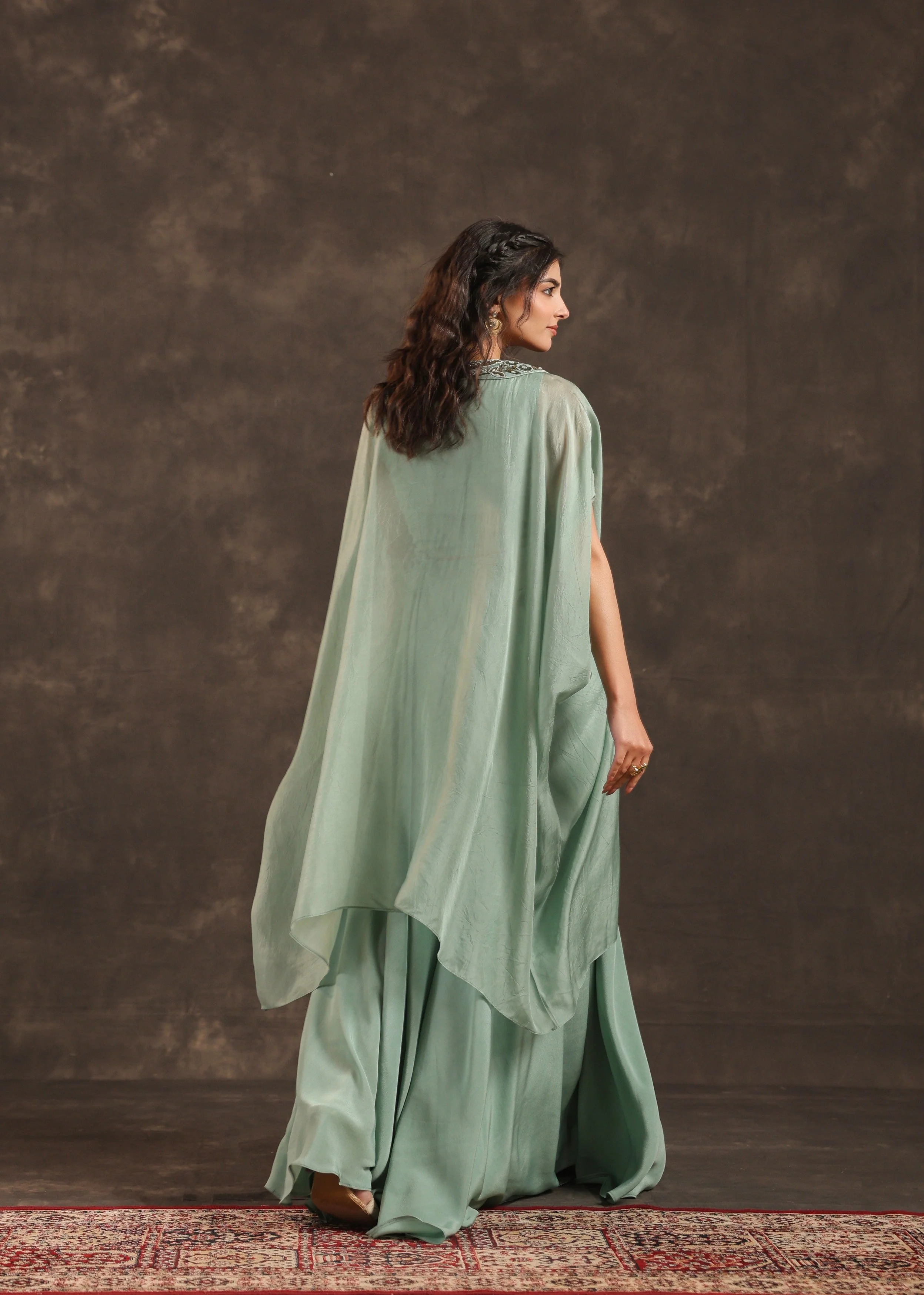 Sage Allure Embellished Organza Silk Palazzo Set - Image 5