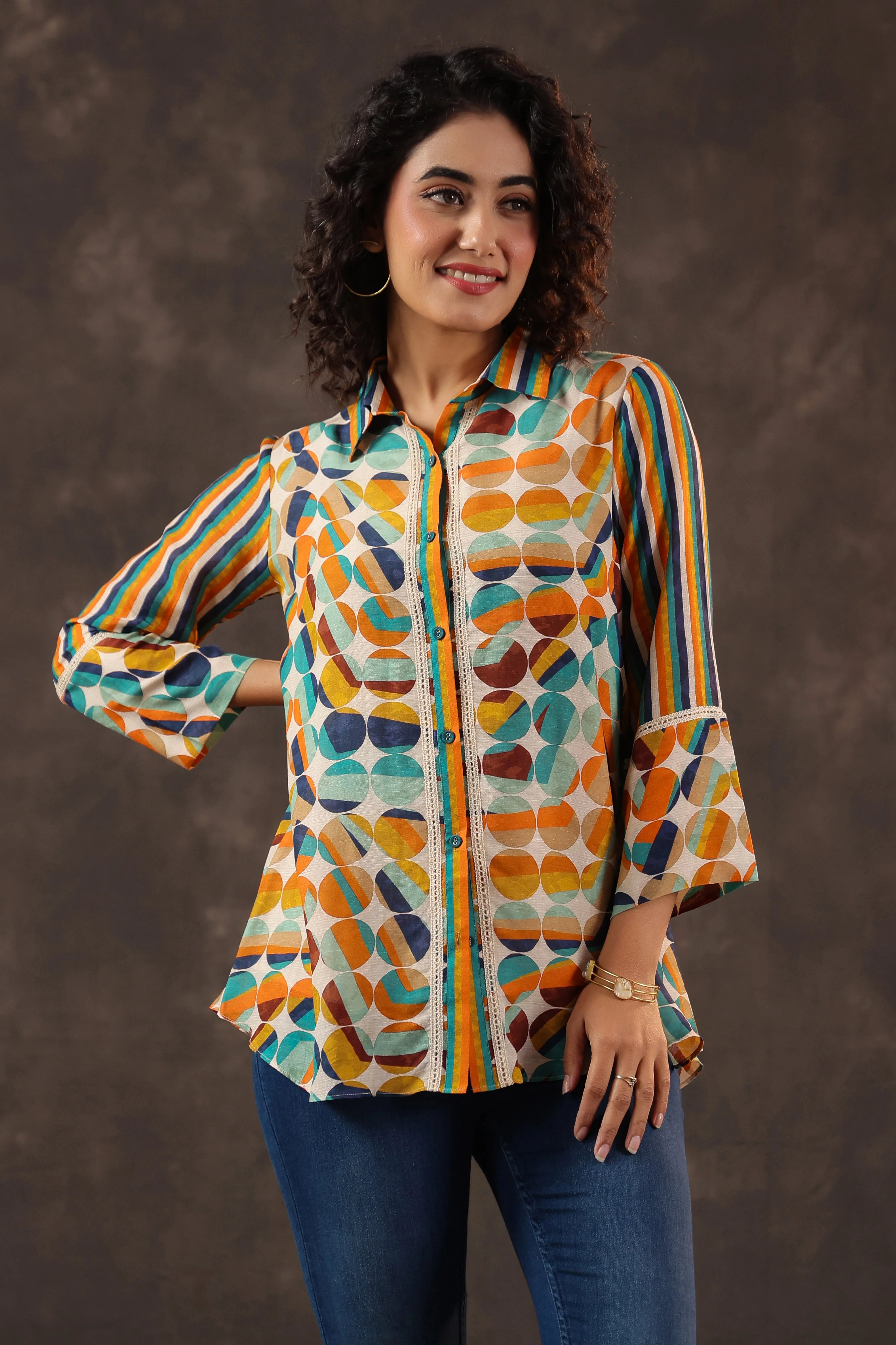 Amber Orange Printed Linen Top - Image 2