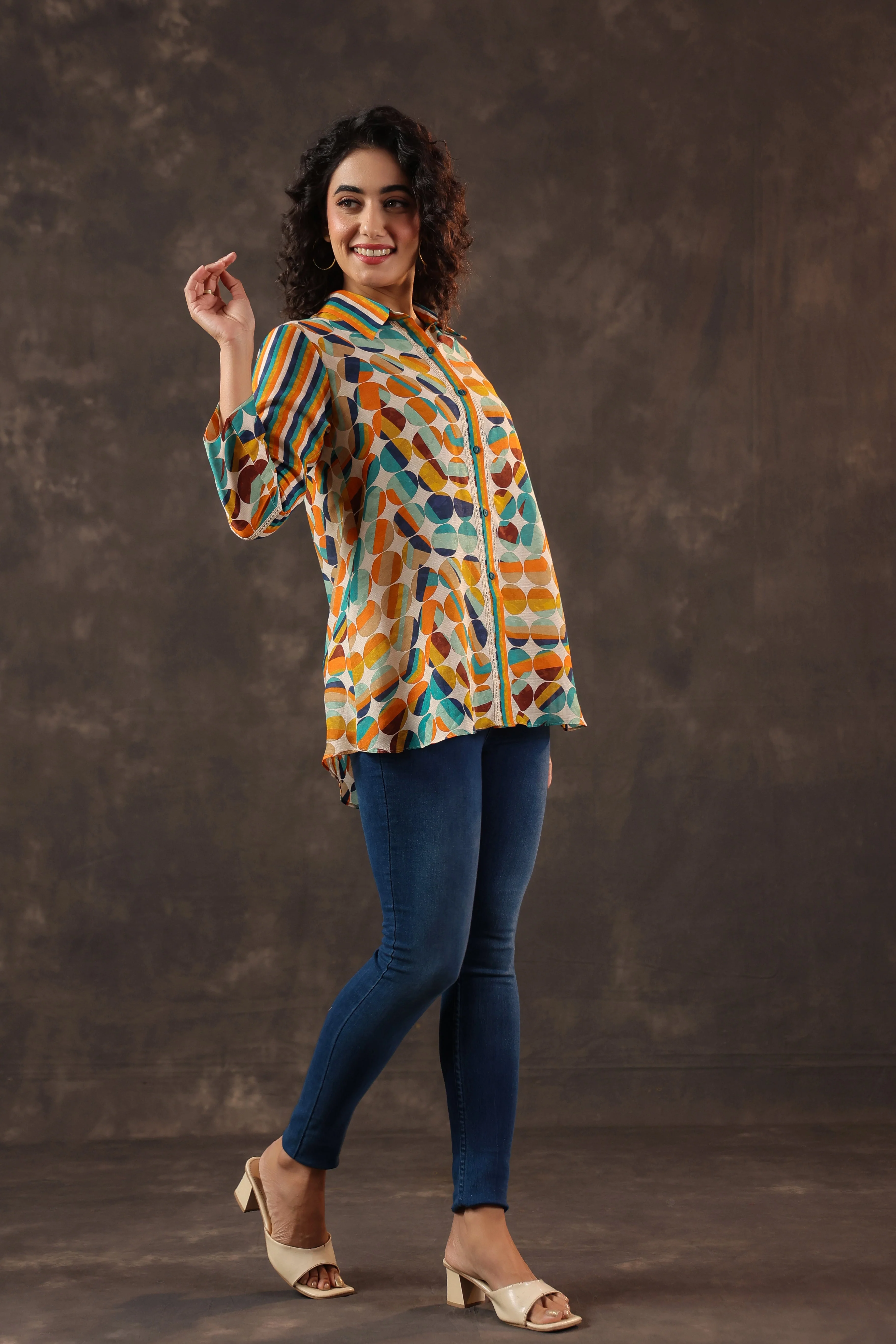 Amber Orange Printed Linen Top - Image 3