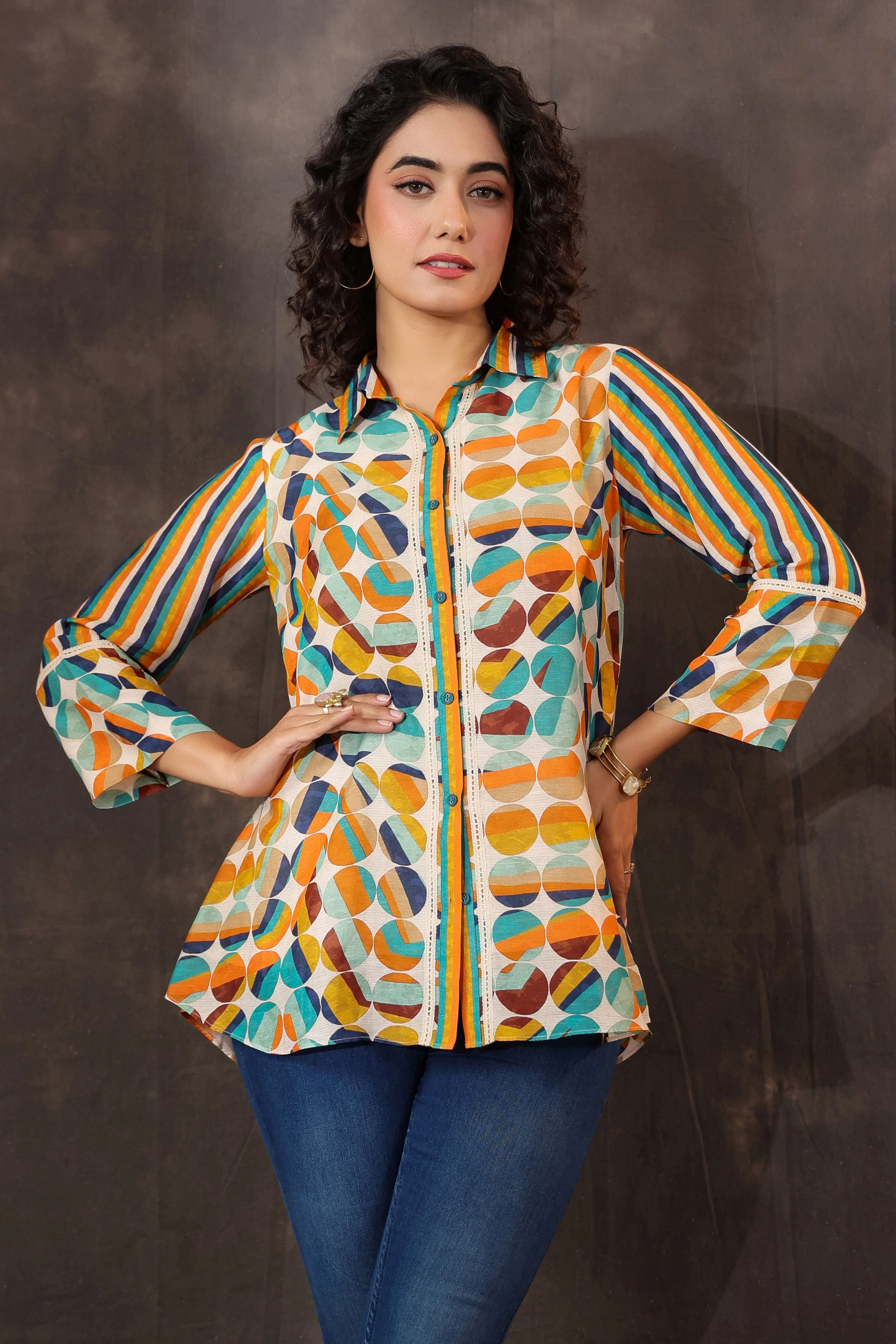 Amber Orange Printed Linen Top - Image 4