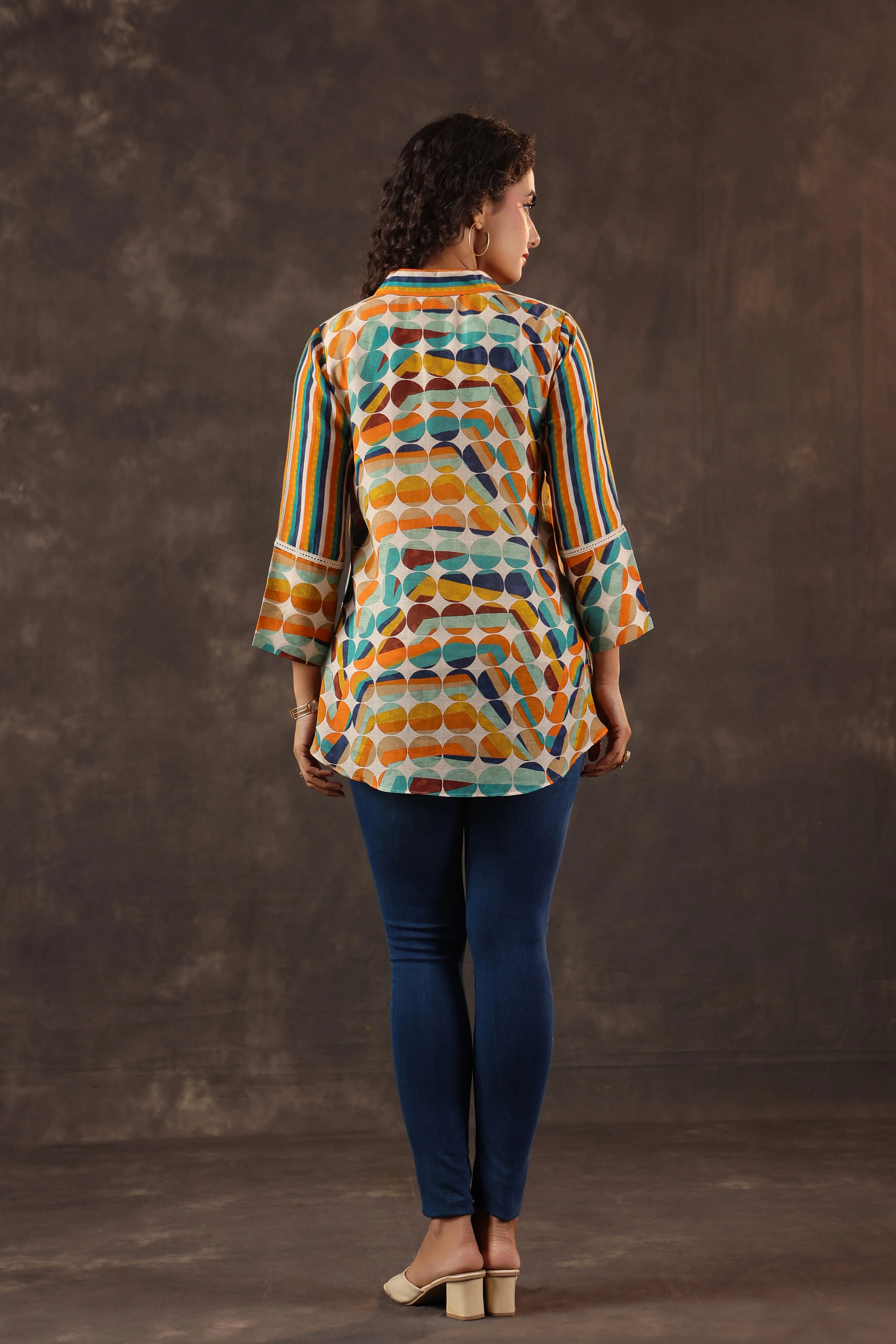 Amber Orange Printed Linen Top - Image 5
