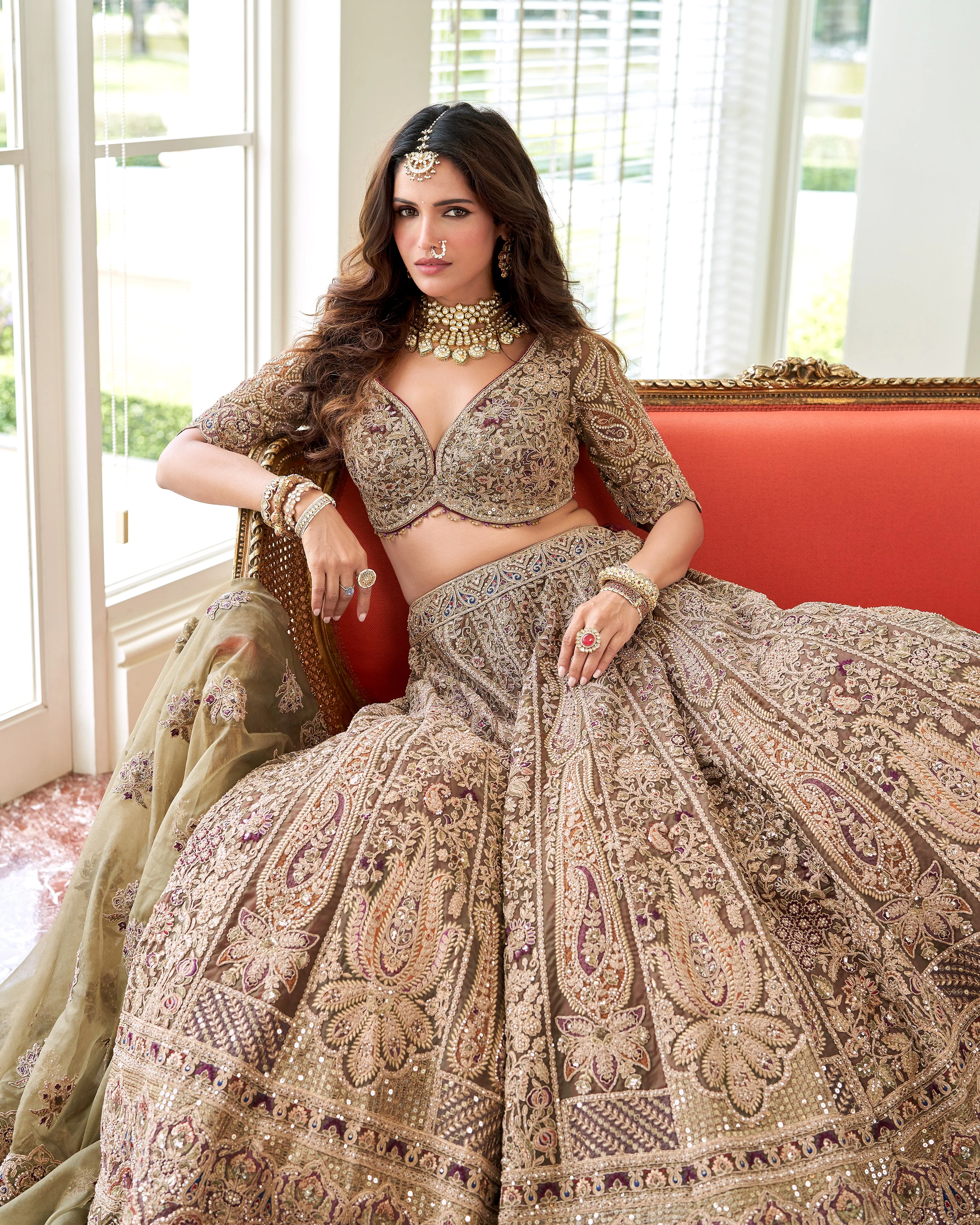 Antique Bronze Embellished Premium Silk Lehenga Set - Image 3