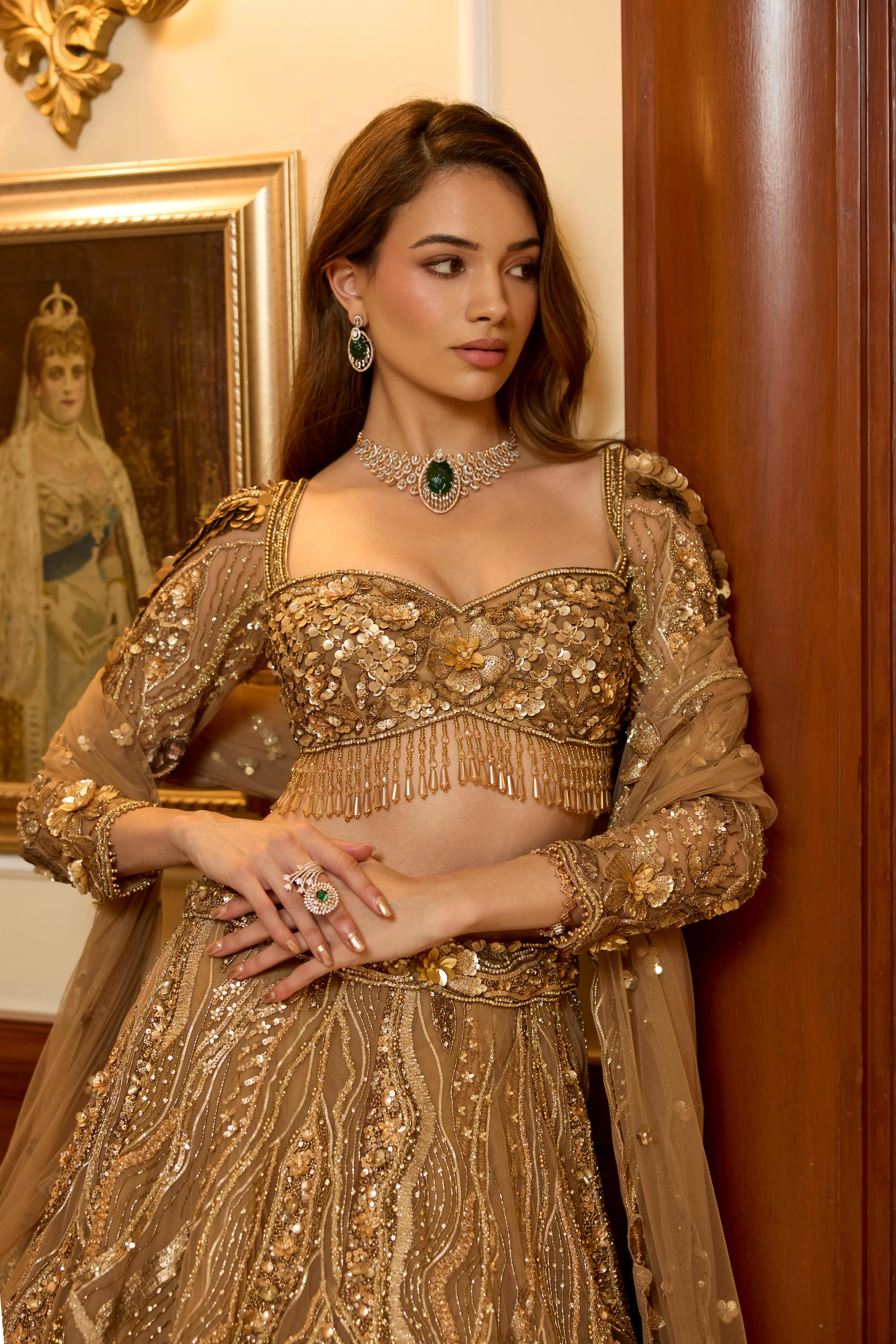 Dark Gold Embellished Premium Lehenga Set - Image 2
