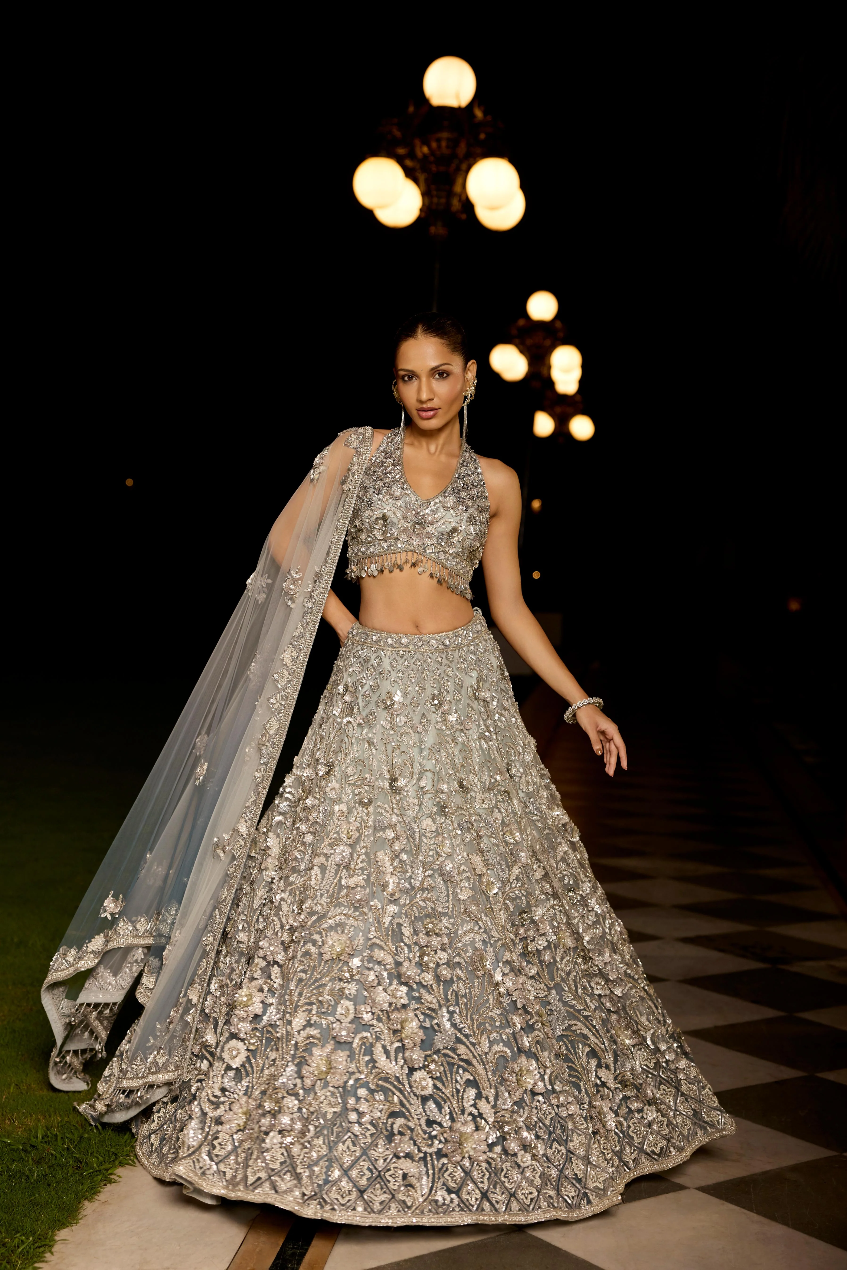 Dusty Grey to Midnight Blue Embellished Premium Lehenga Set - Image 3