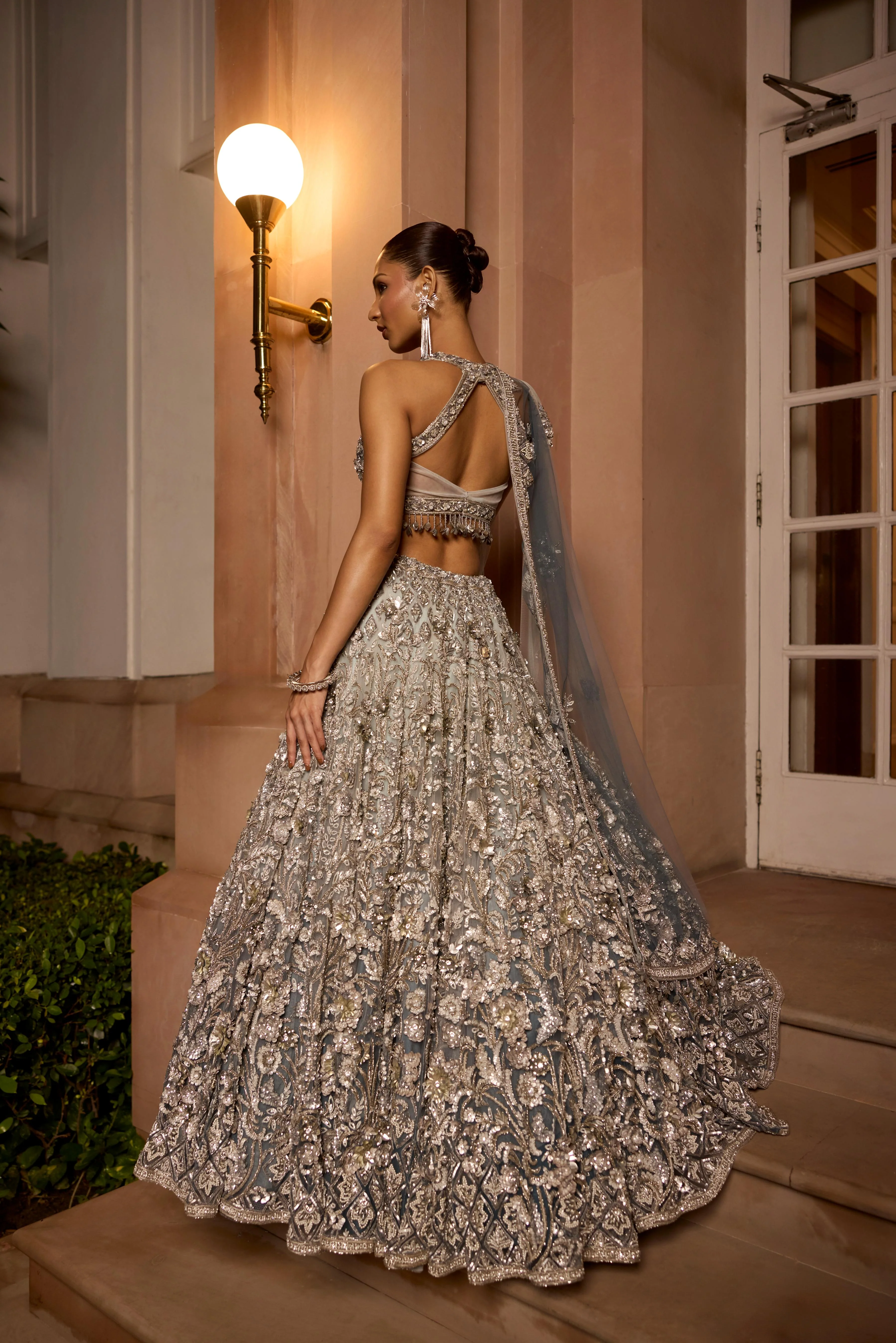 Dusty Grey to Midnight Blue Embellished Premium Lehenga Set - Image 4