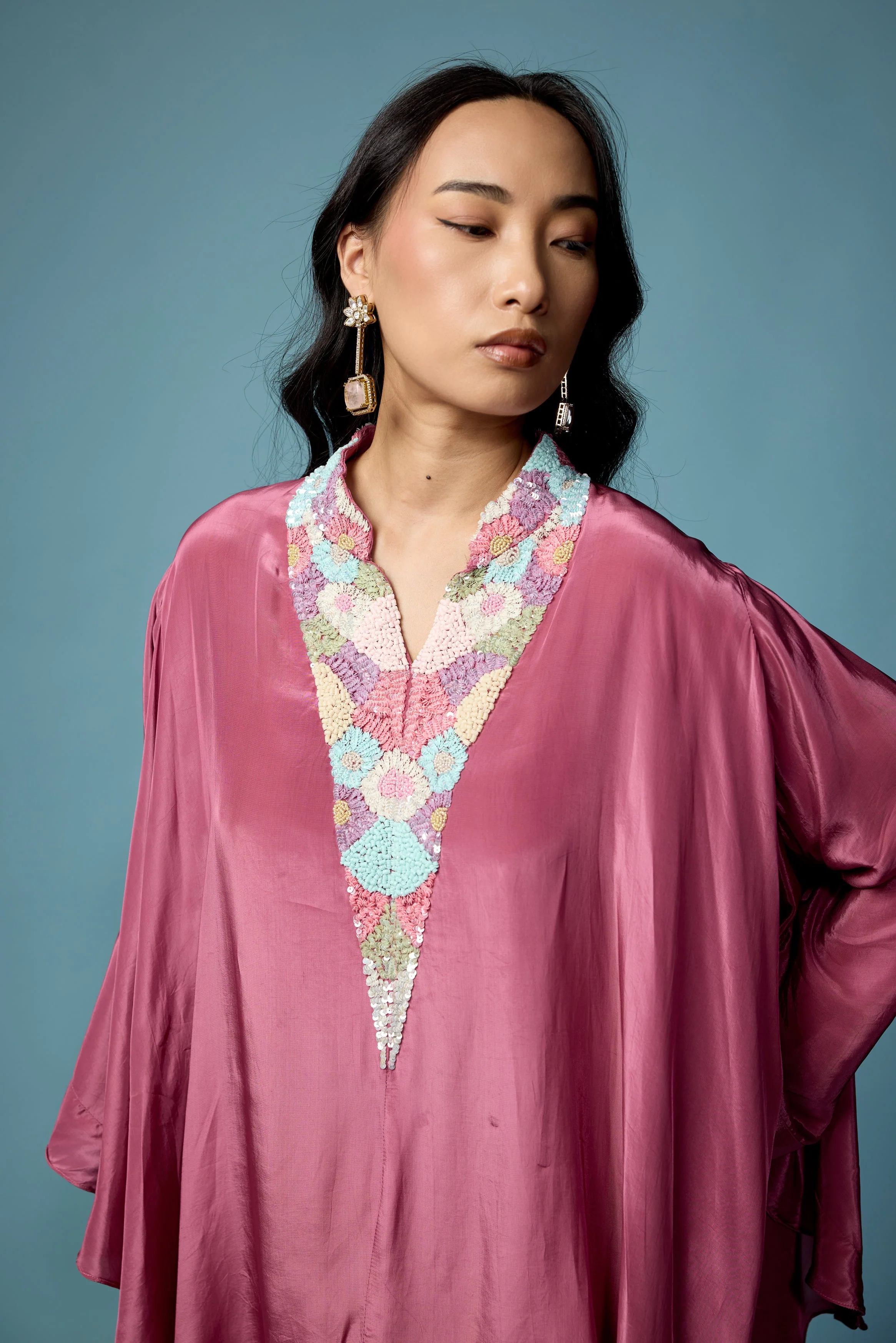 Dusty Pink Embellished Satin Silk Co-Ord Set - Image 2