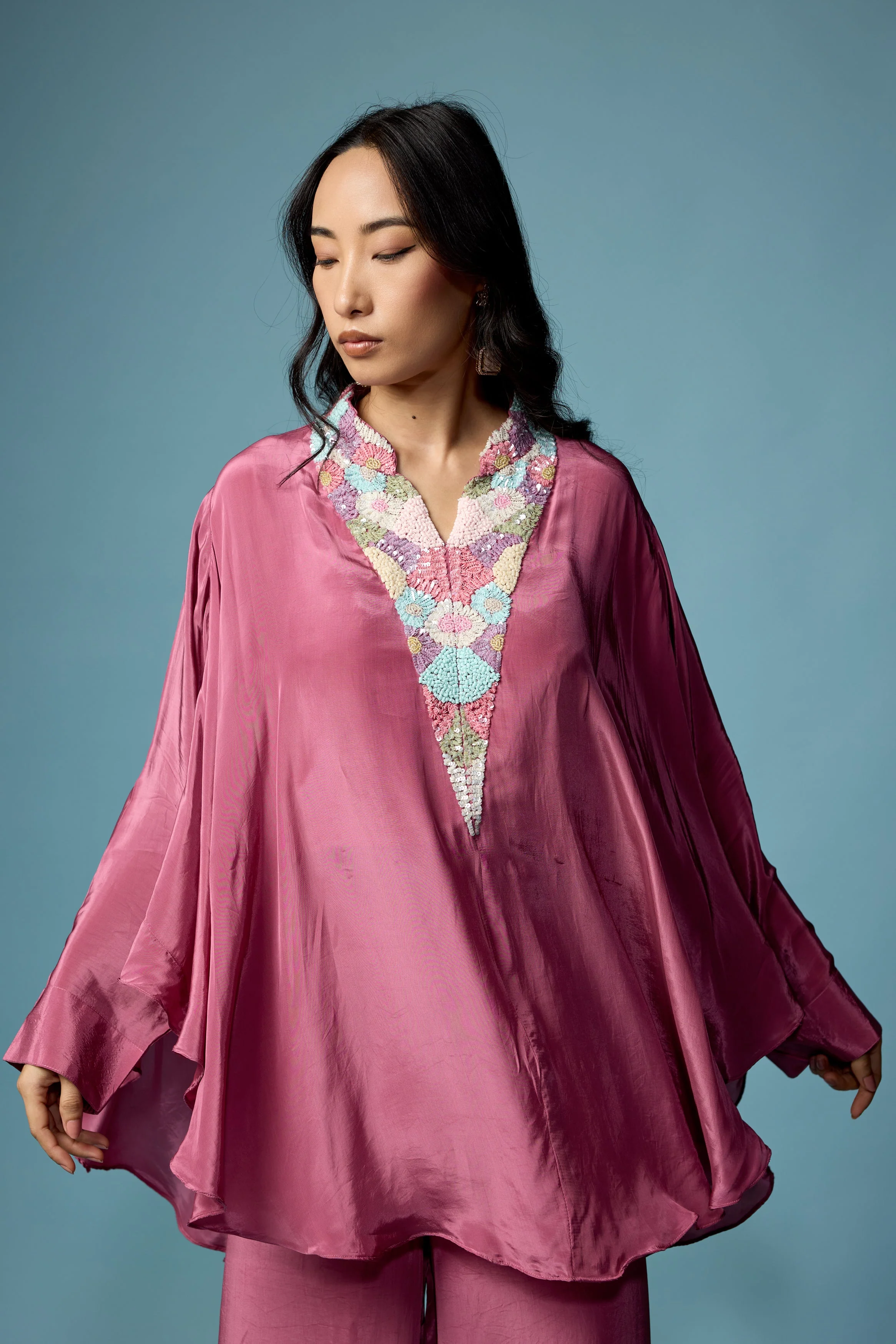 Dusty Pink Embellished Satin Silk Co-Ord Set - Image 3