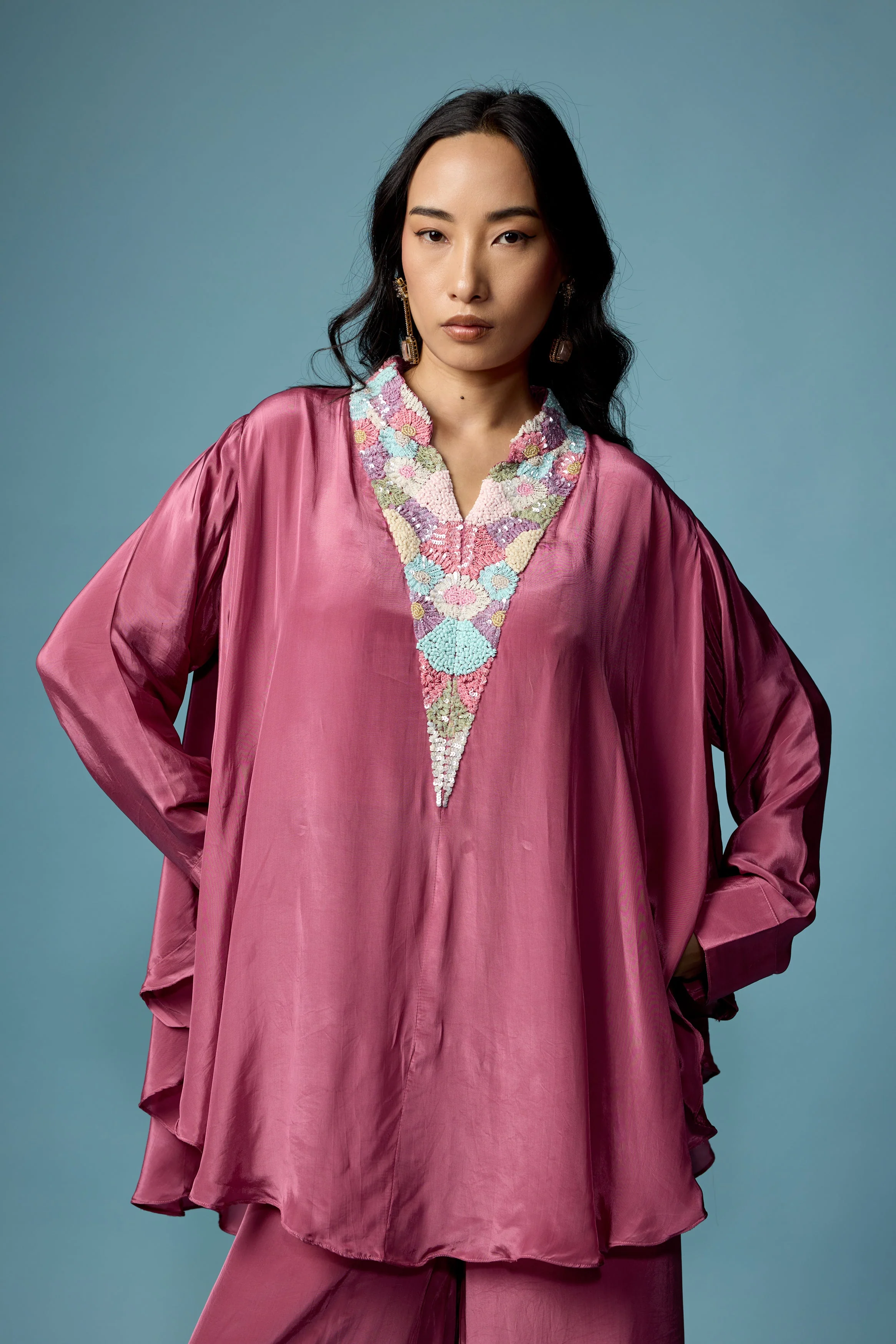 Dusty Pink Embellished Satin Silk Co-Ord Set - Image 4