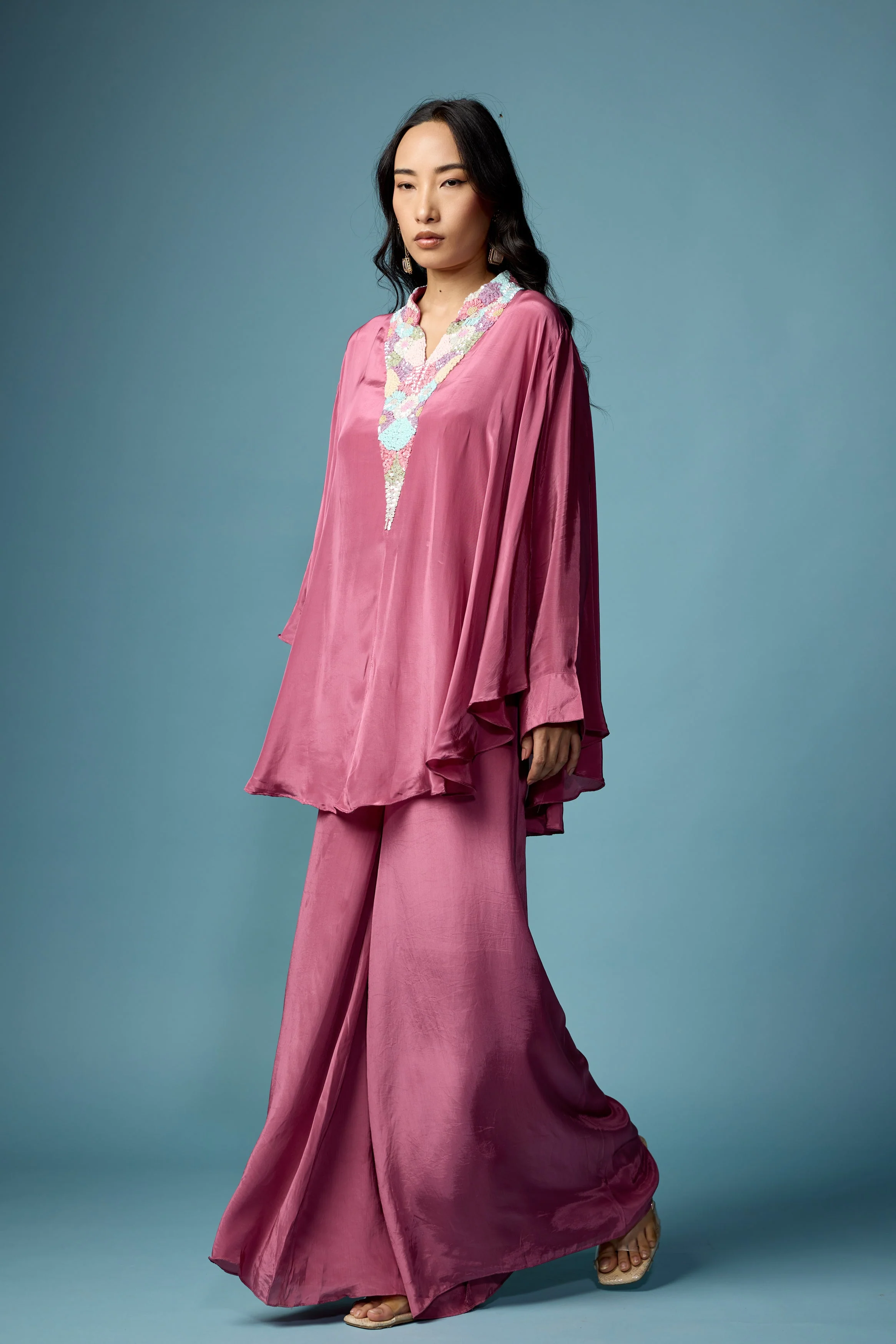 Dusty Pink Embellished Satin Silk Co-Ord Set - Image 5