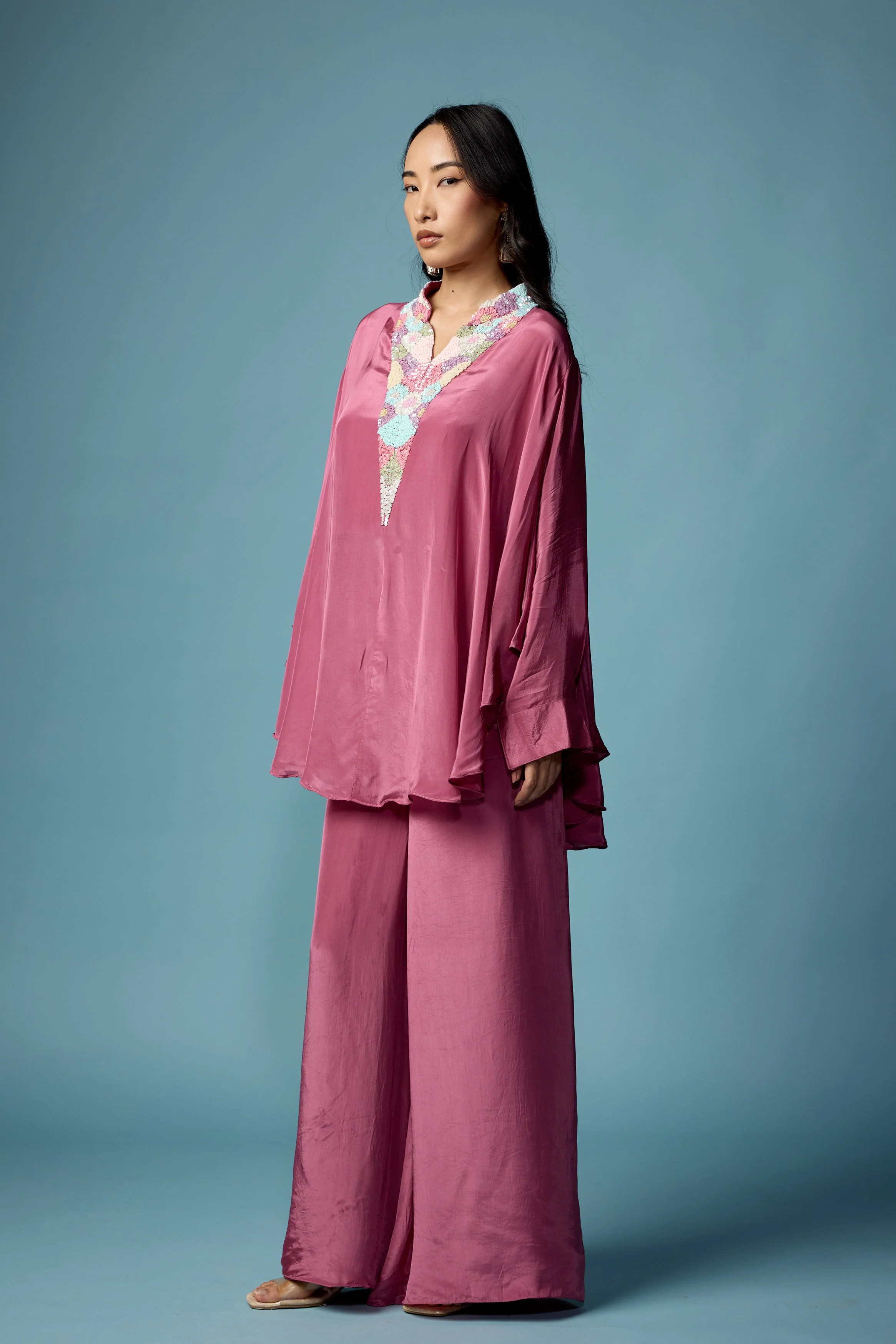 Dusty Pink Embellished Satin Silk Co-Ord Set - Image 6