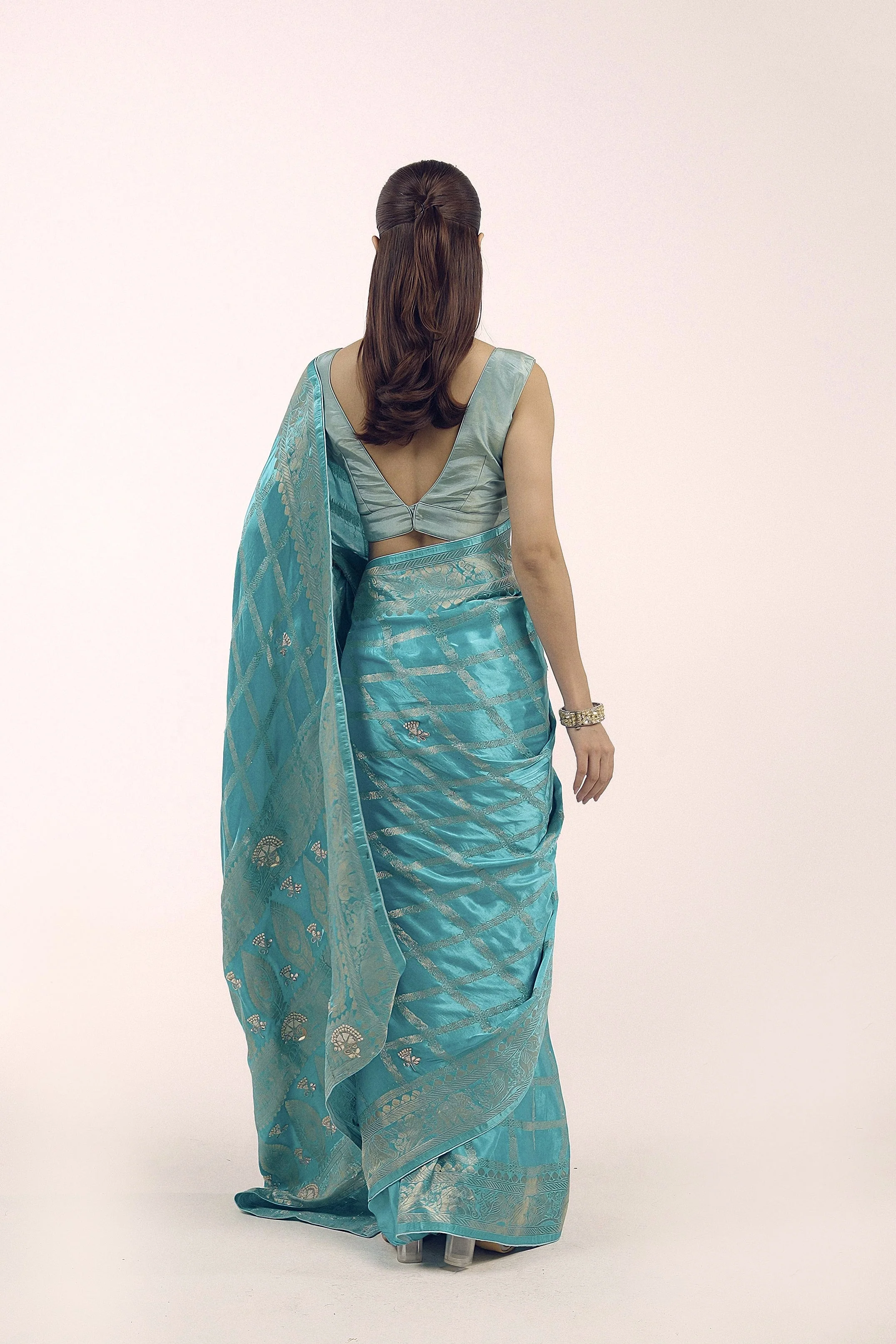 Aqua Blue Embellished Premium Banarasi Silk Saree - Image 5
