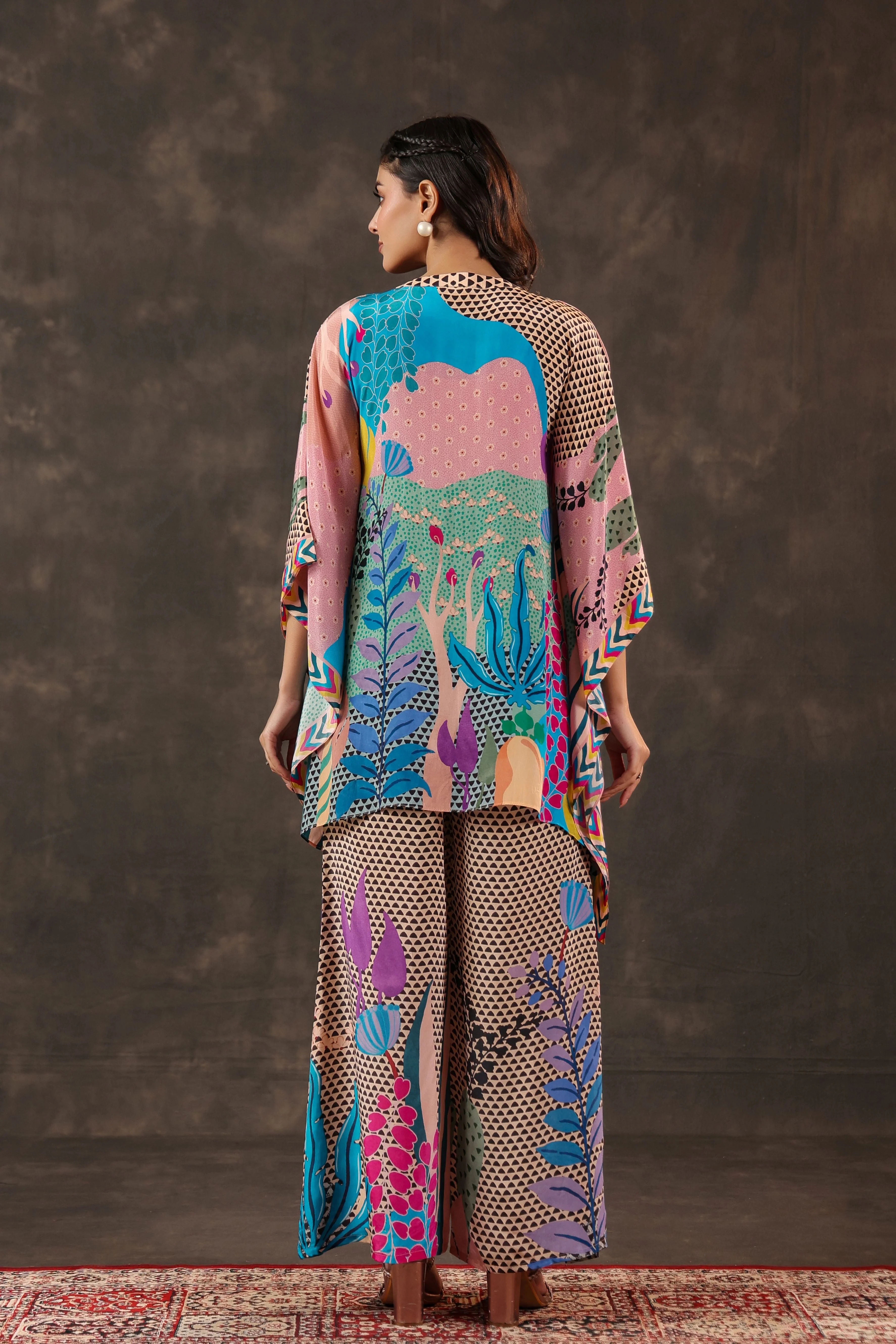 Aqua Botanical Printed Crepe Silk Co-Ord Set - Image 5