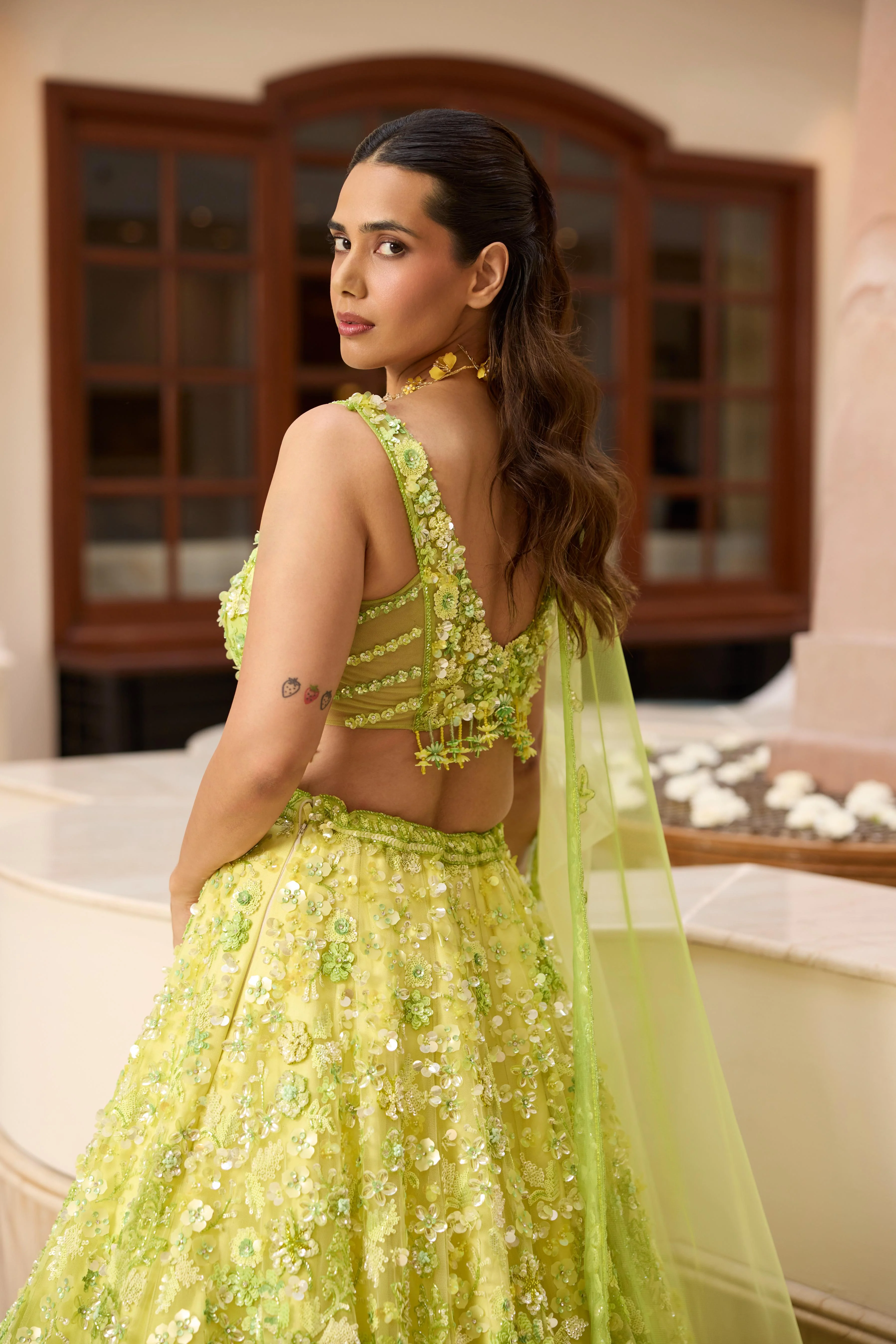 Lime Green Embellished Premium Lehenga Set - Image 2