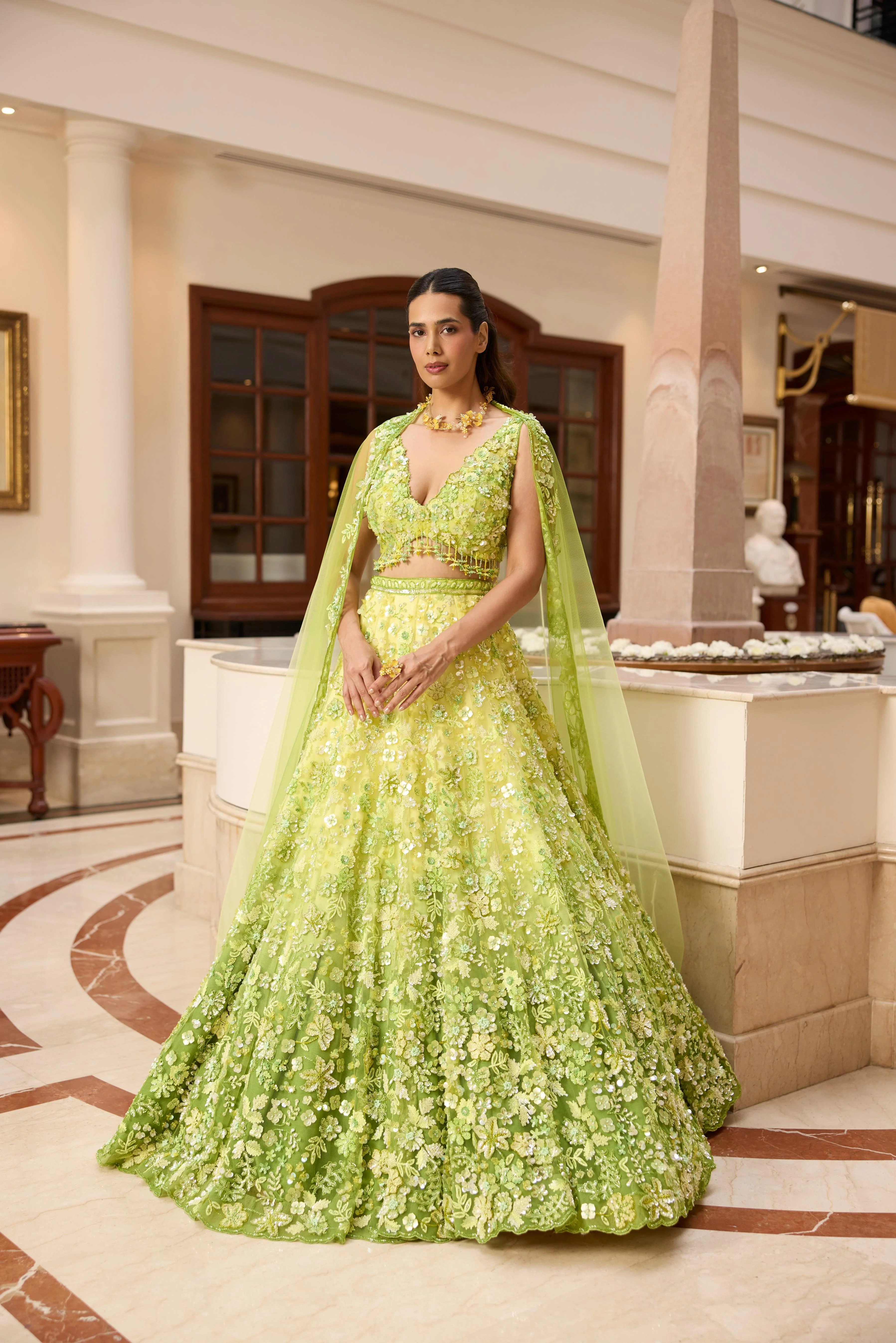 Lime Green Embellished Premium Lehenga Set - Image 3