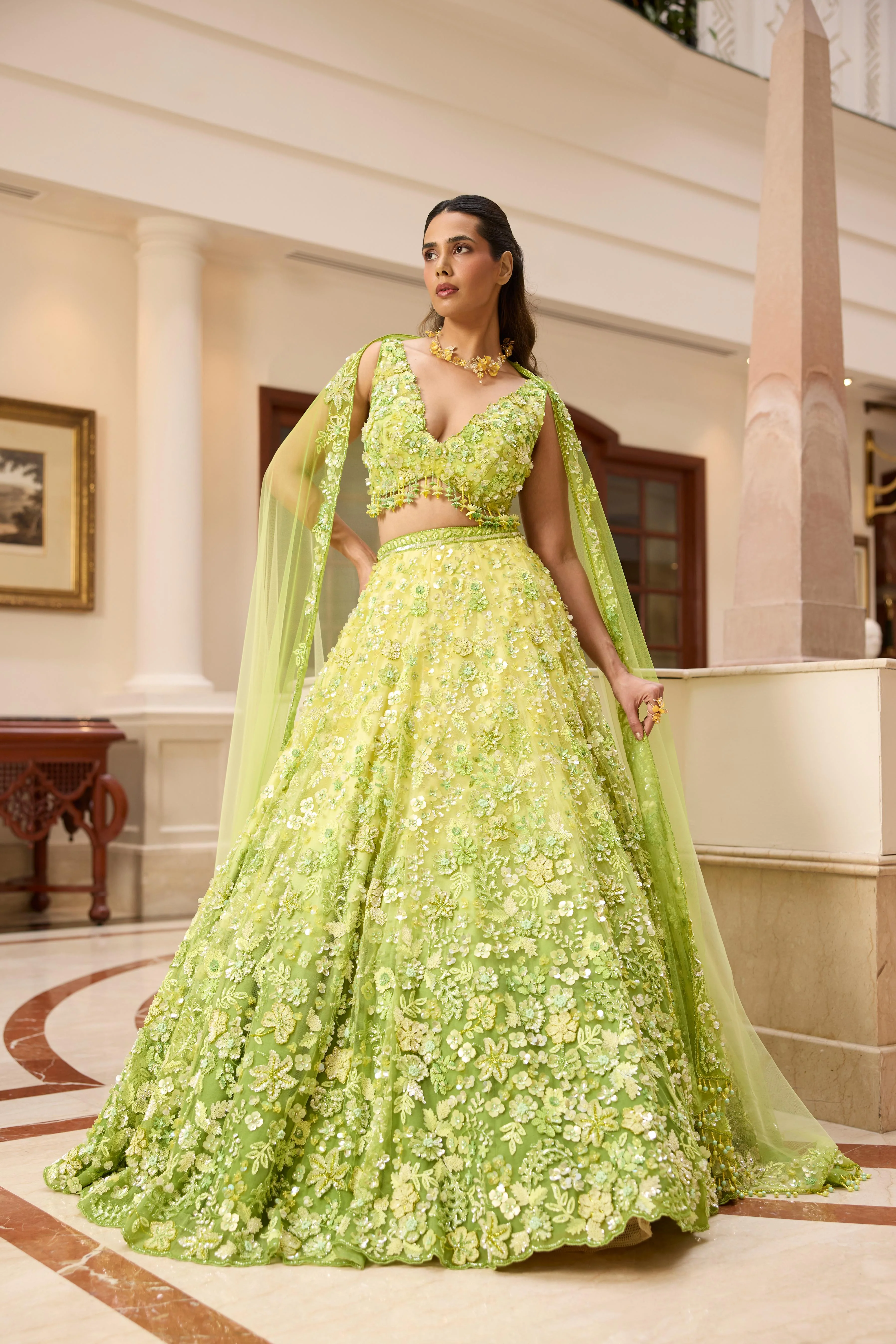 Lime Green Embellished Premium Lehenga Set - Image 4