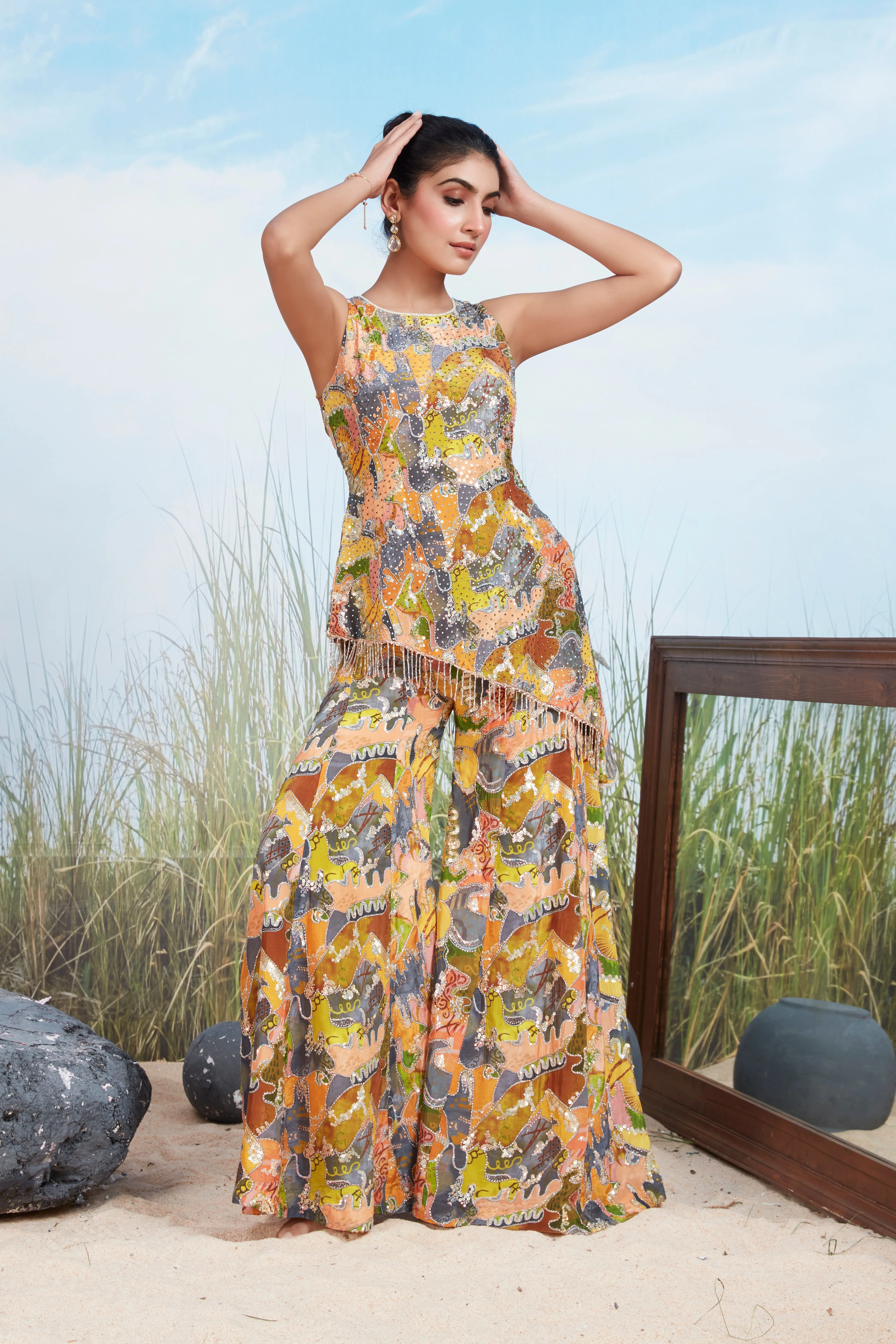 Artistic Multi-Print Muslin Silk Co-Ord Set - Image 2
