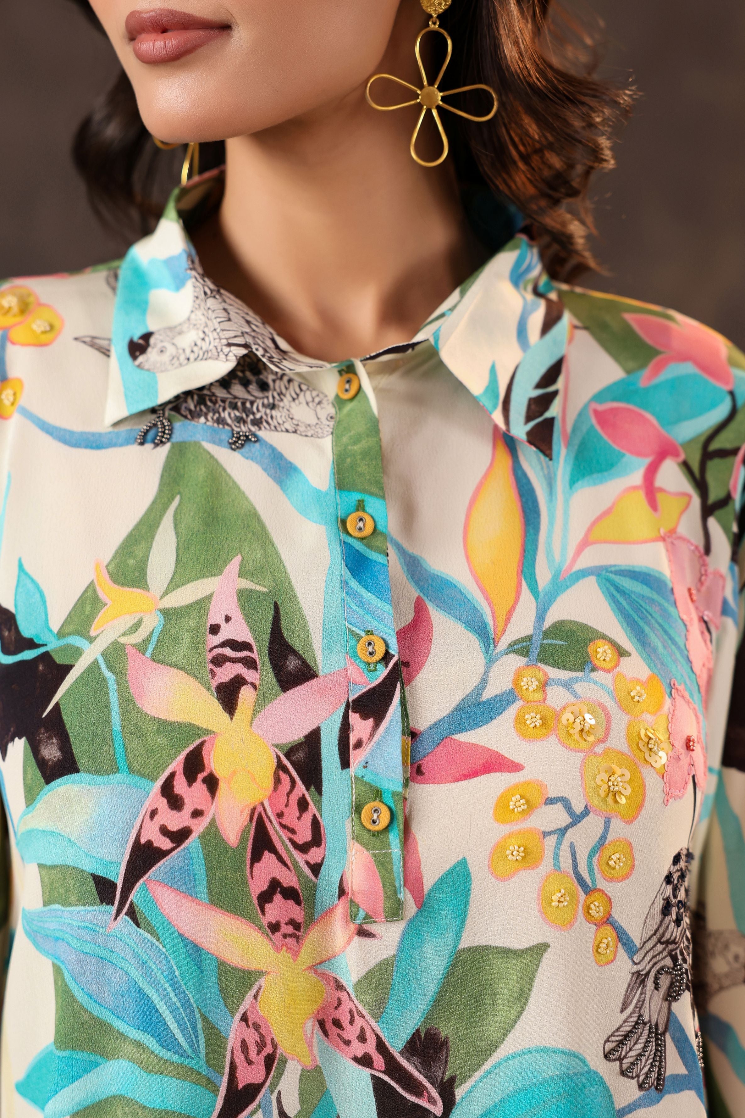 Azure Paradise Printed Crepe Silk Top - Image 2