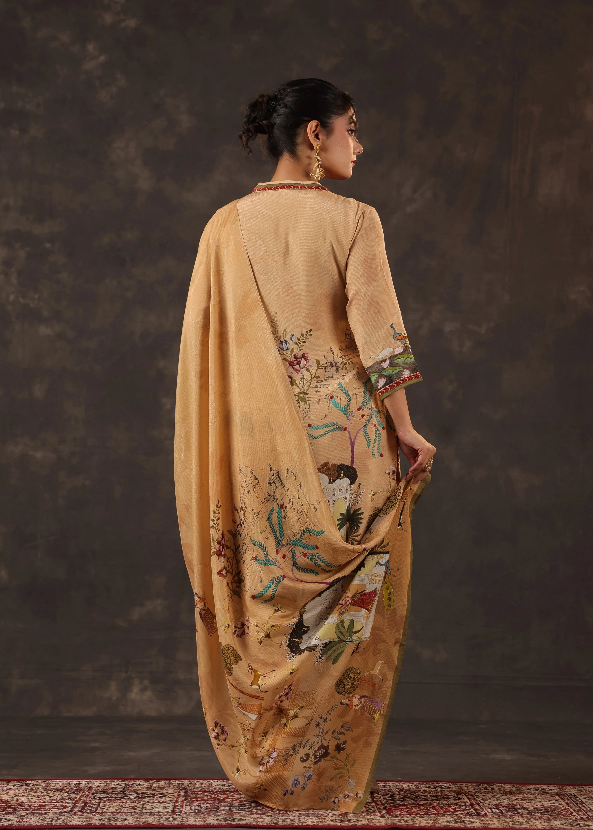 Creamy Oat Printed Crepe Silk Pant Set - Image 4
