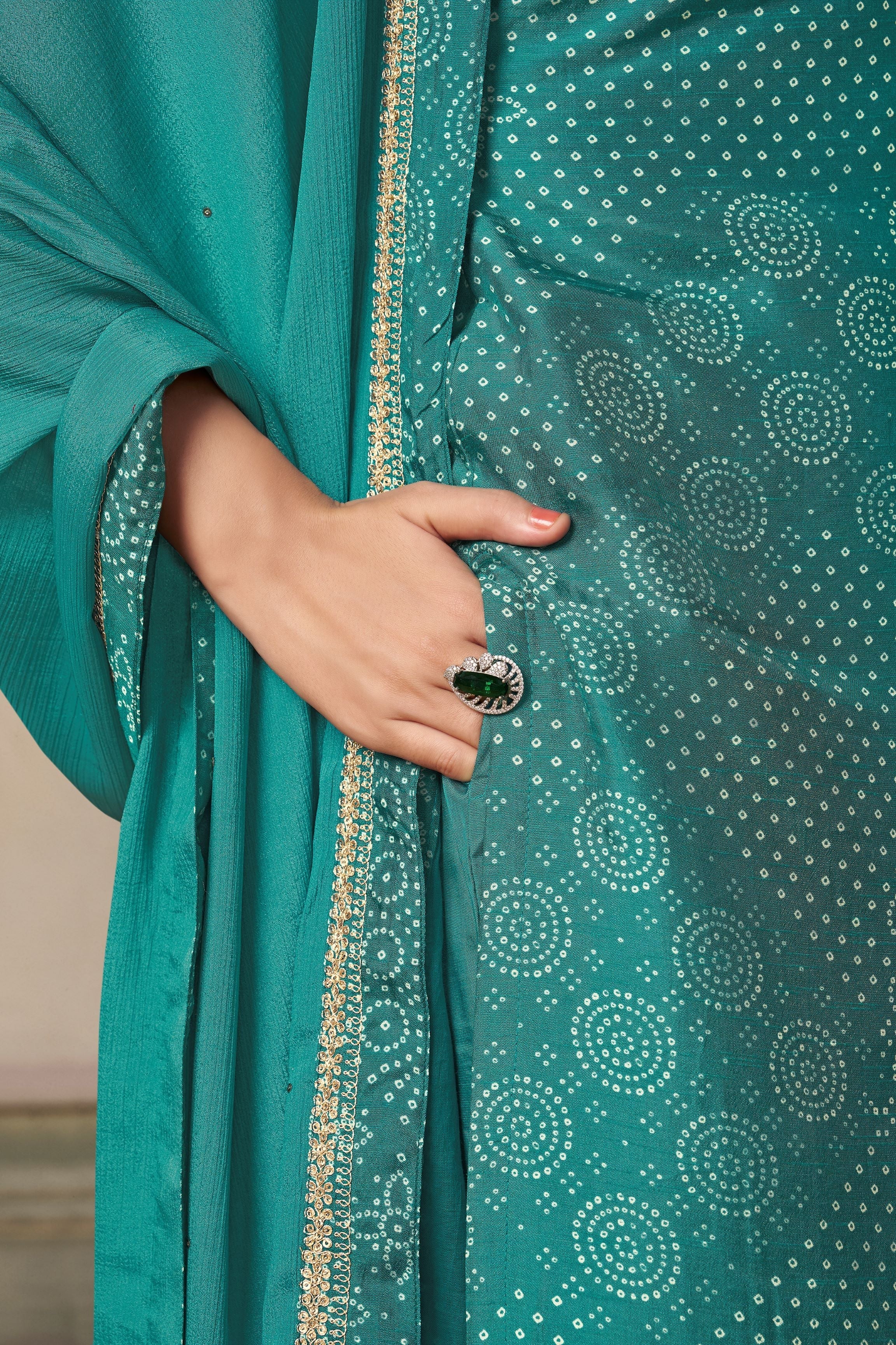 Turquoise Bandhani Printed Kurta & Pant Set - Image 6