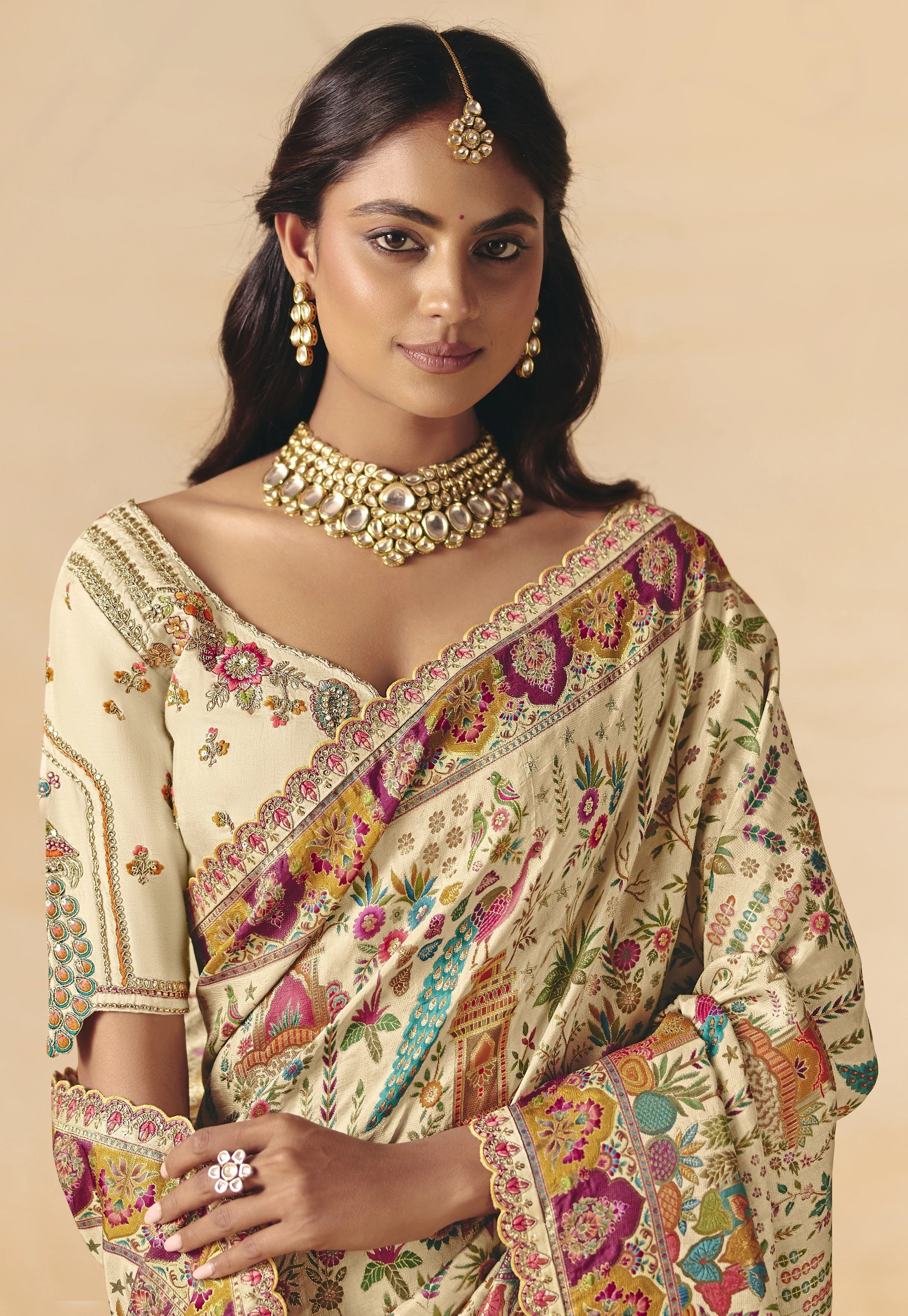 Bare Ivory Embellished Dola Silk Saree - Image 2