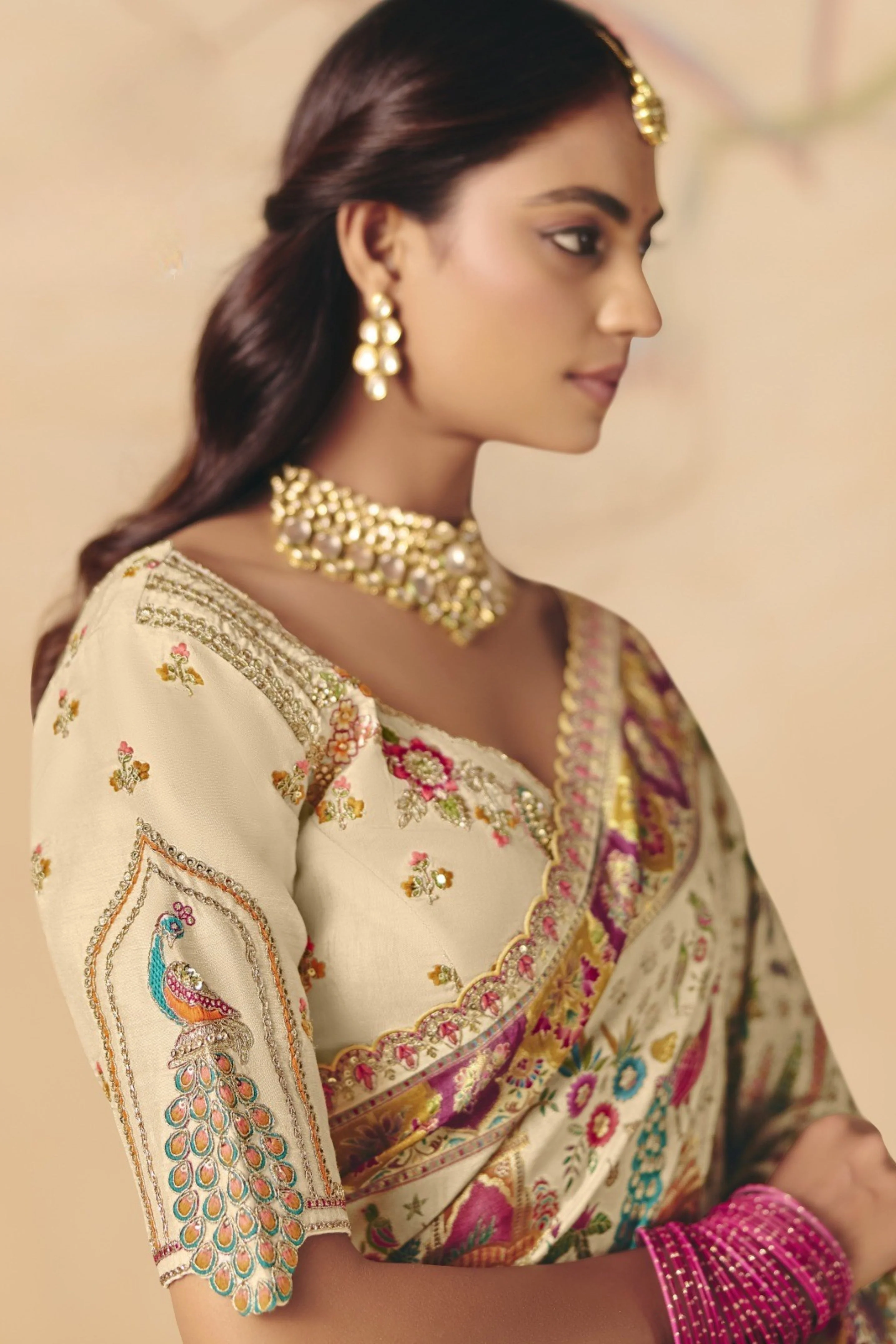 Bare Ivory Embellished Dola Silk Saree - Image 3