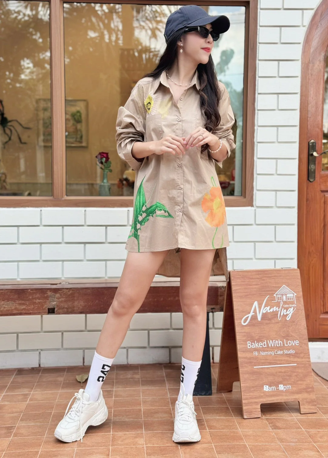 Beige Botanical Printed Cotton Shirt Dress - Image 2