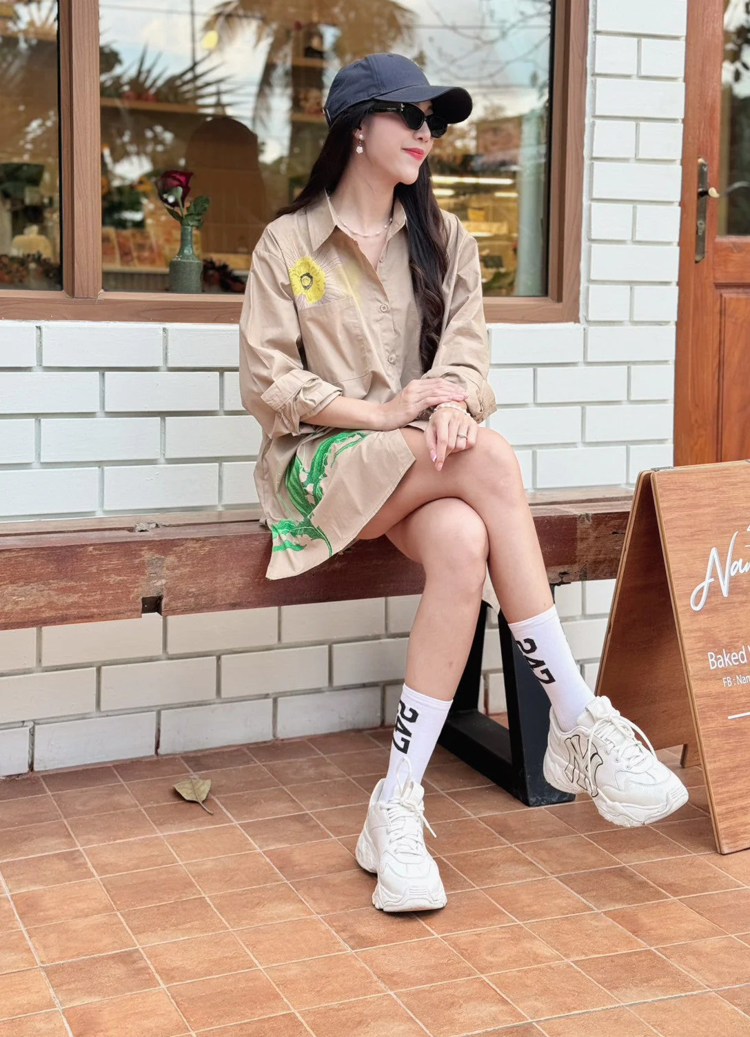 Beige Botanical Printed Cotton Shirt Dress - Image 5