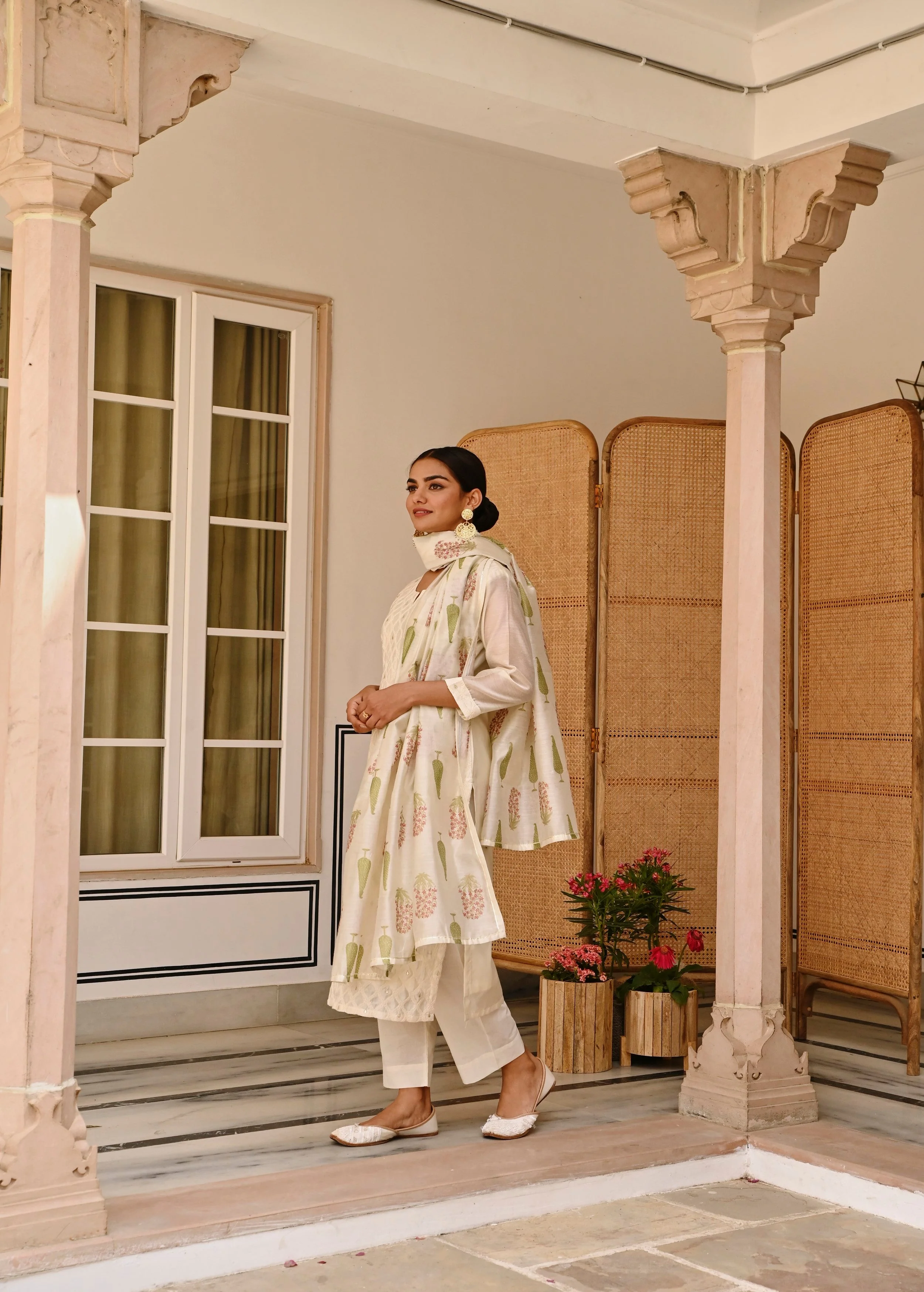 Off-White Embroidered Chanderi Silk Pant Set - Image 5