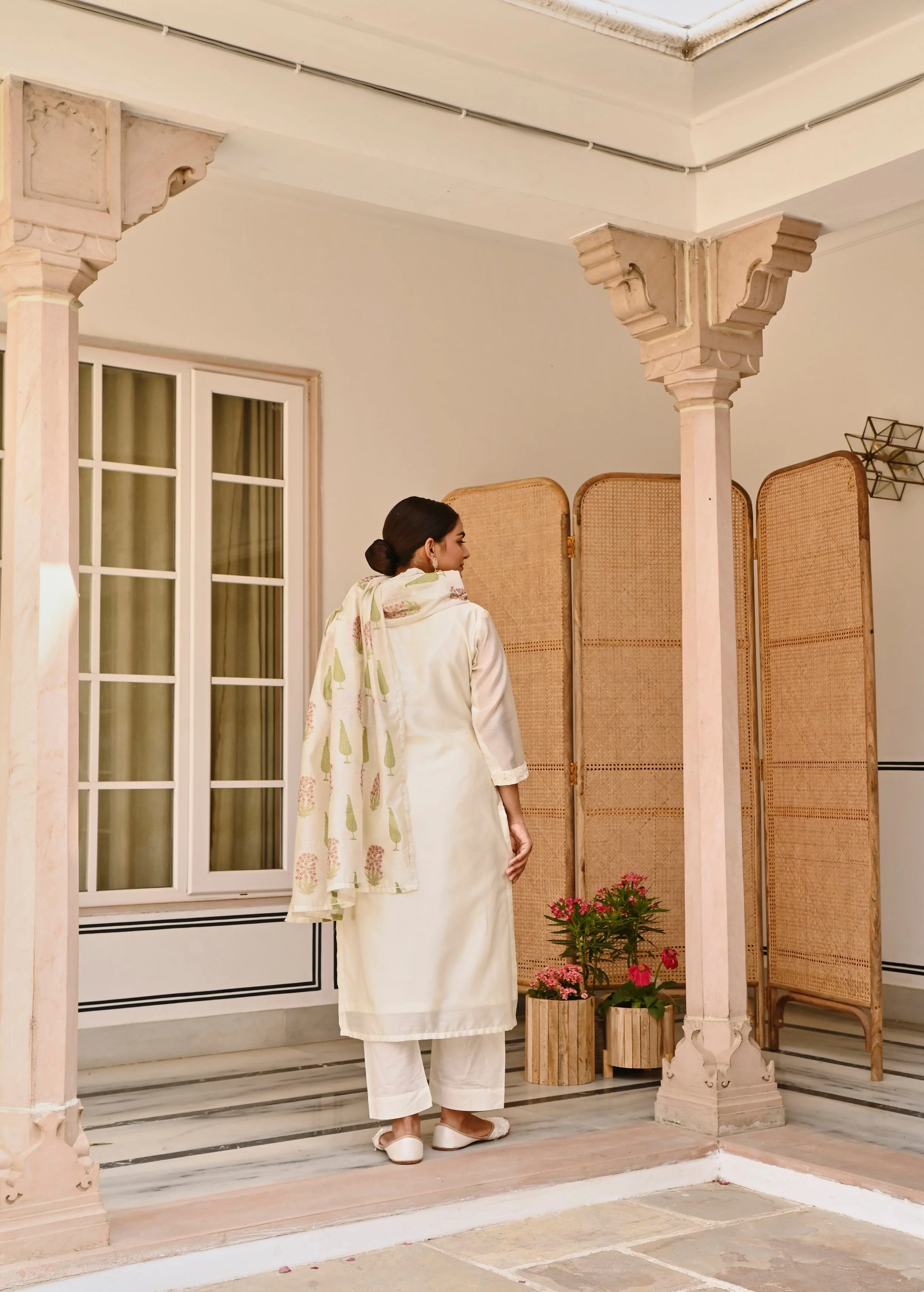 Off-White Embroidered Chanderi Silk Pant Set - Image 6