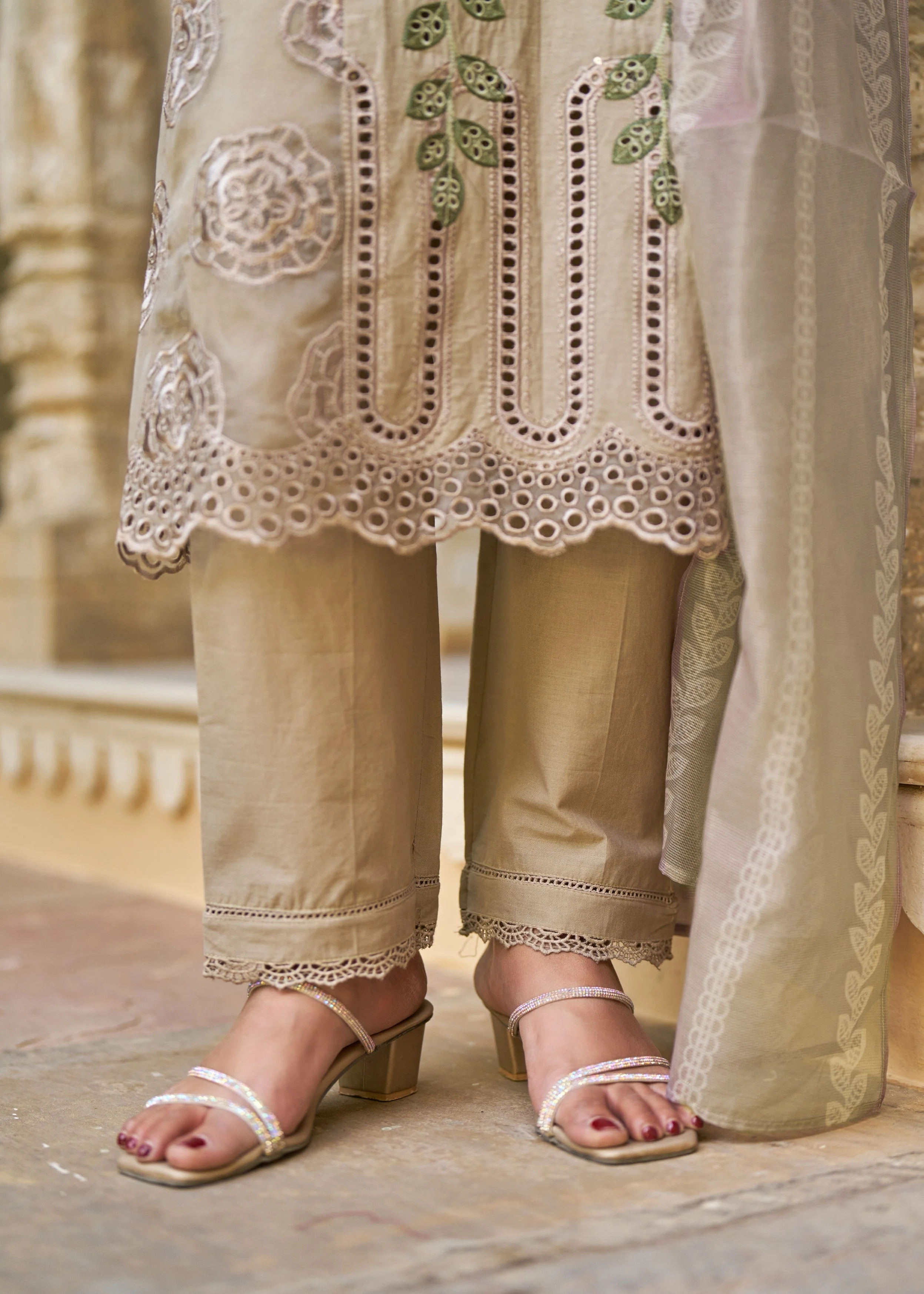 Taupe Brown Embroidered Cotton Pant Set - Image 6