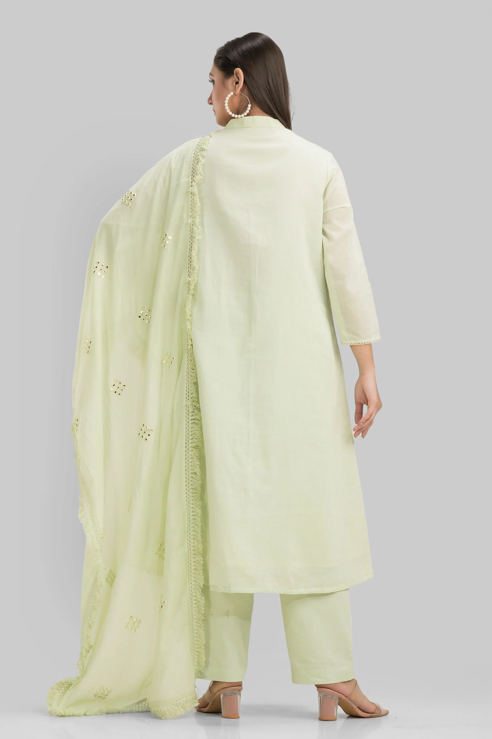 Mint Green Hand Painted Organic Cotton Kurta Pants Set - Image 5