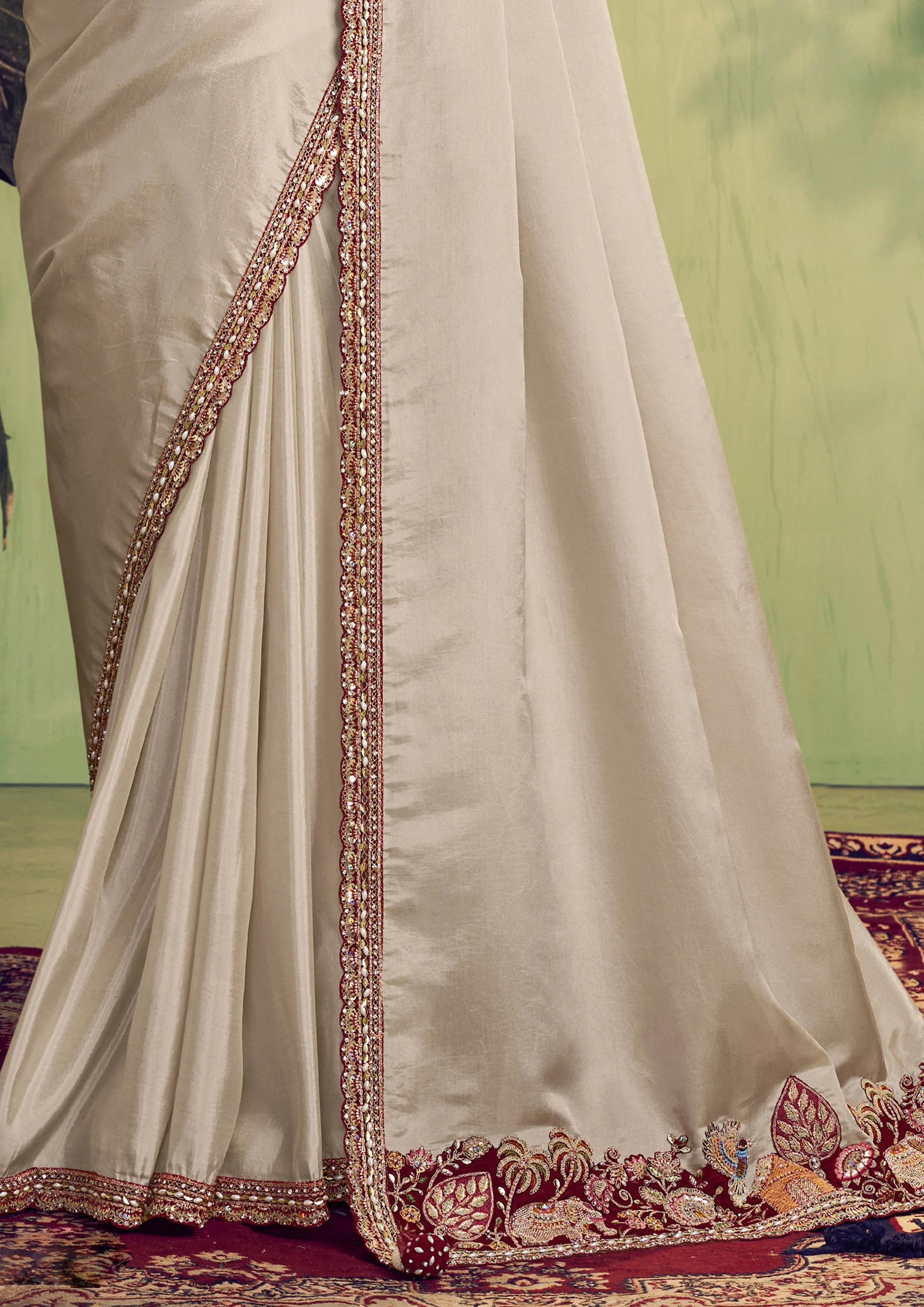 Beige Embroidered Uppada Silk Saree - Image 4