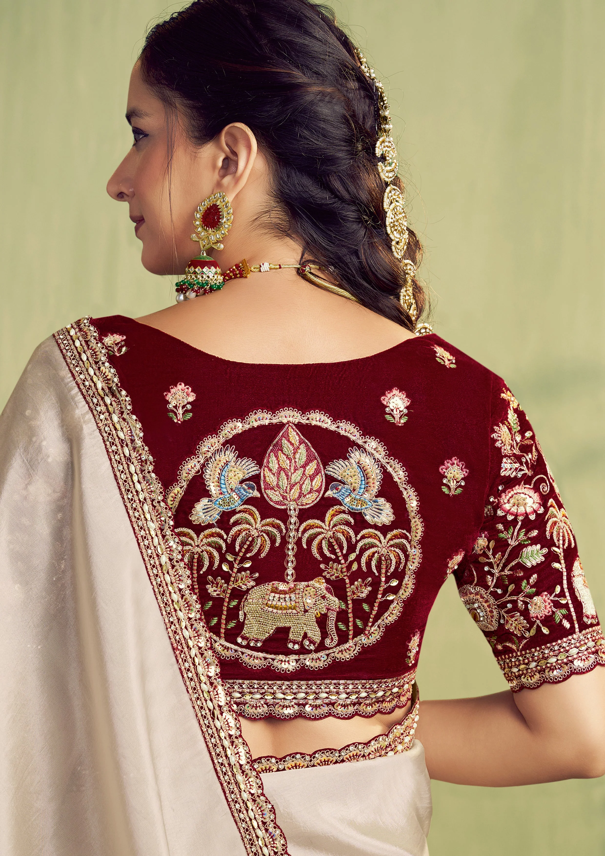 Beige Embroidered Uppada Silk Saree - Image 5