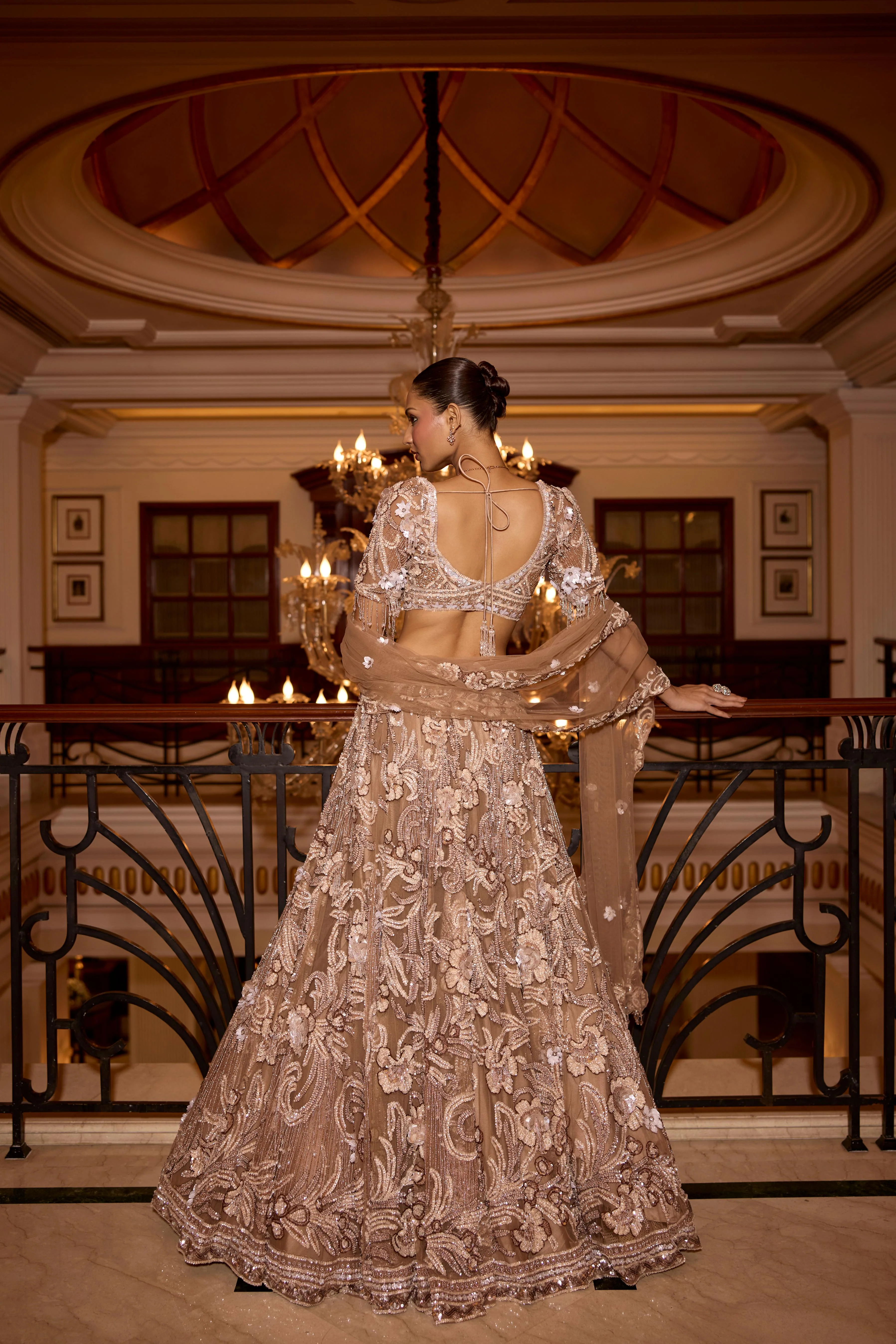 Brown Gold Embellished Premium Lehenga Set - Image 4