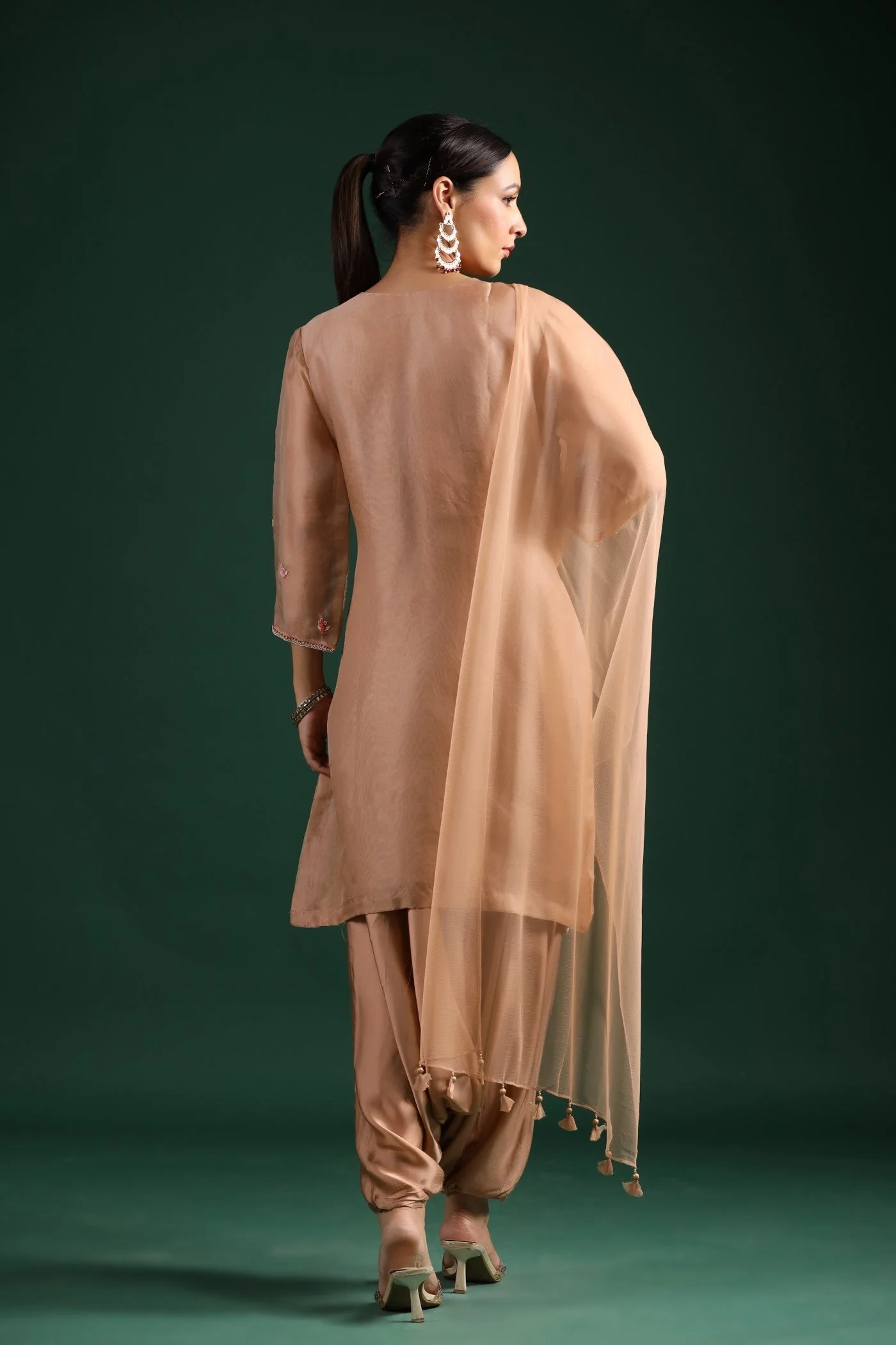 Beige Organza Silk Kurta Set - Image 3