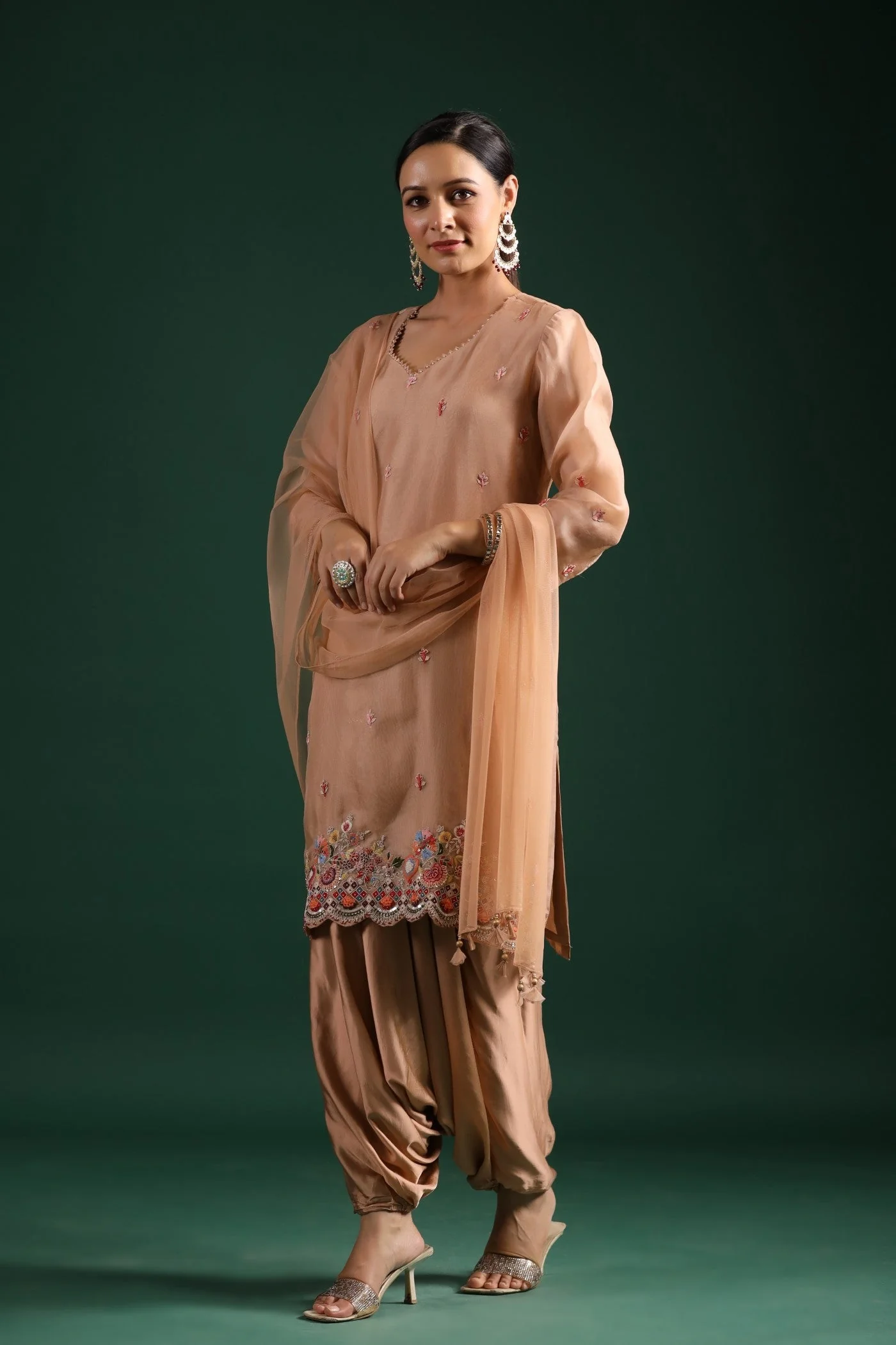 Beige Organza Silk Kurta Set - Image 4