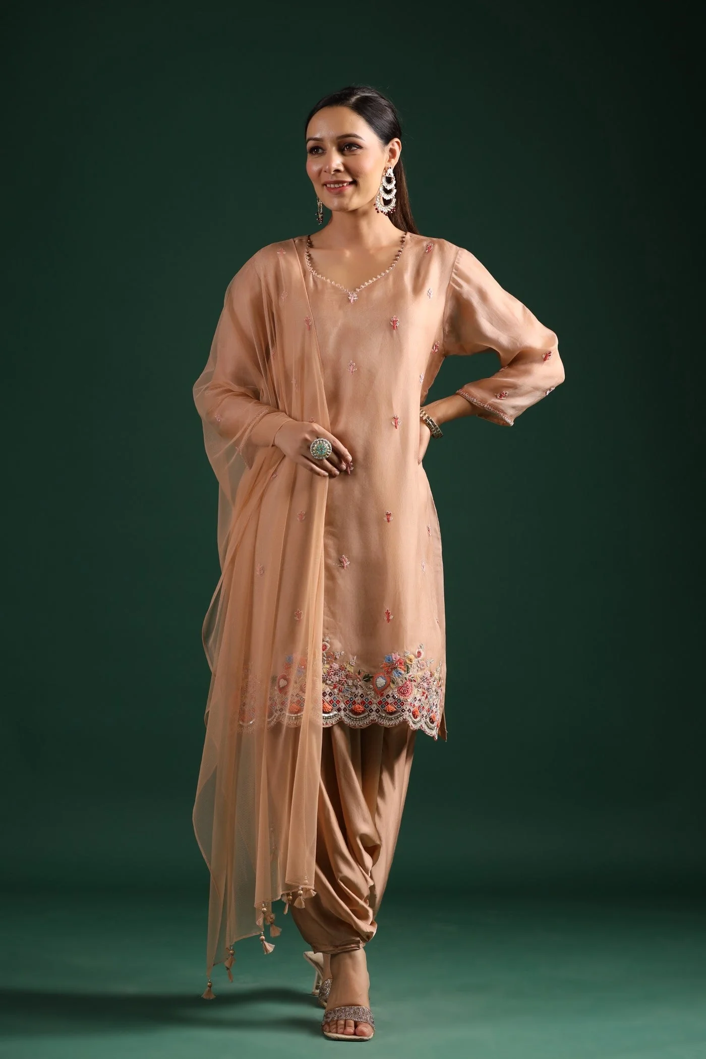 Beige Organza Silk Kurta Set - Image 5