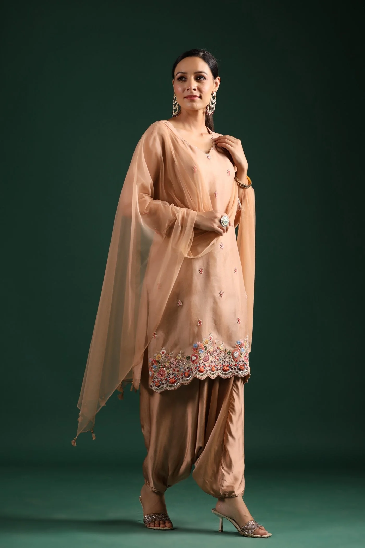 Beige Organza Silk Kurta Set - Image 7